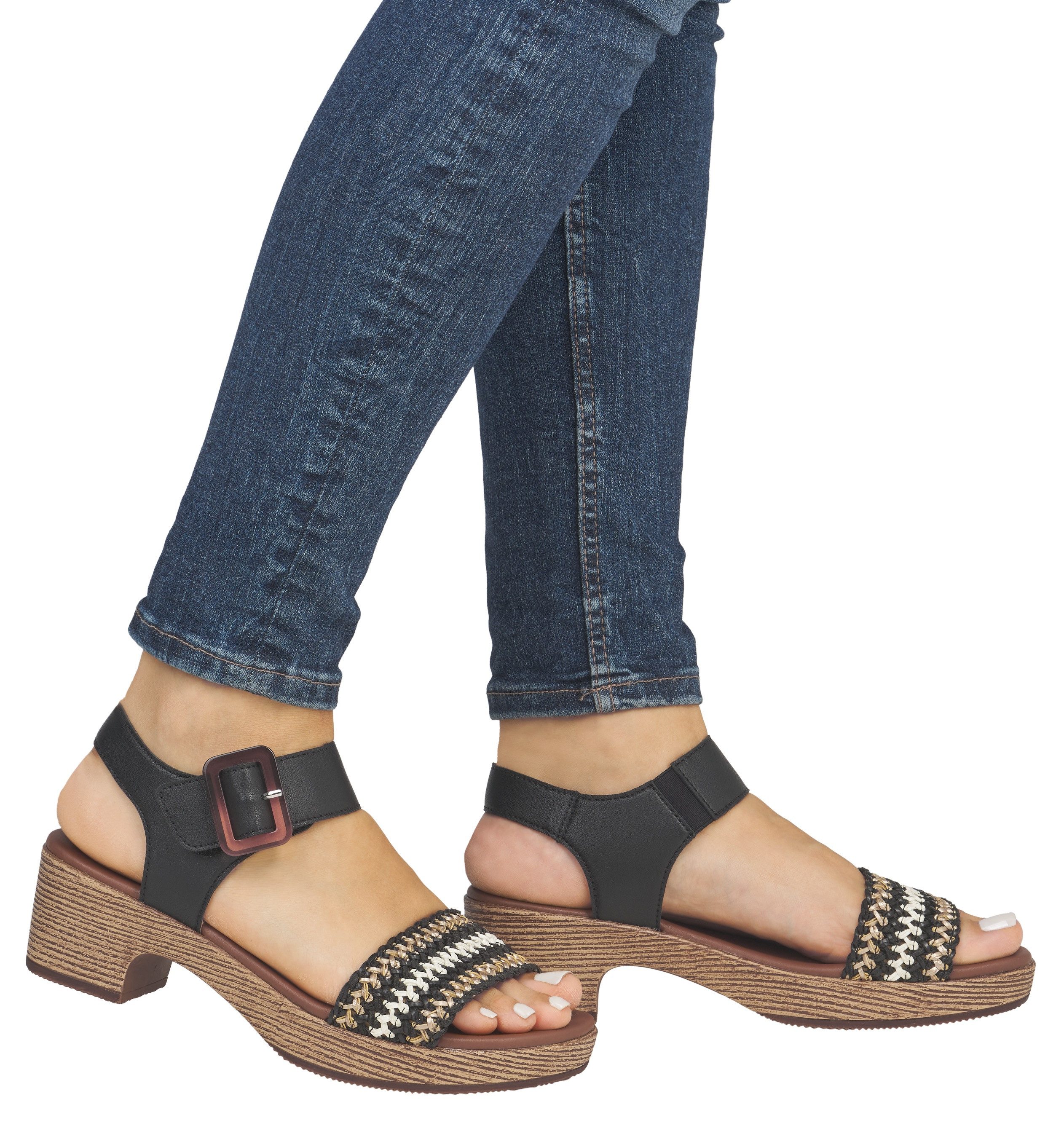 Remonte Sandaaltjes , blockhak, plateau, sandaal, zomerschoen met bandage in jute-look