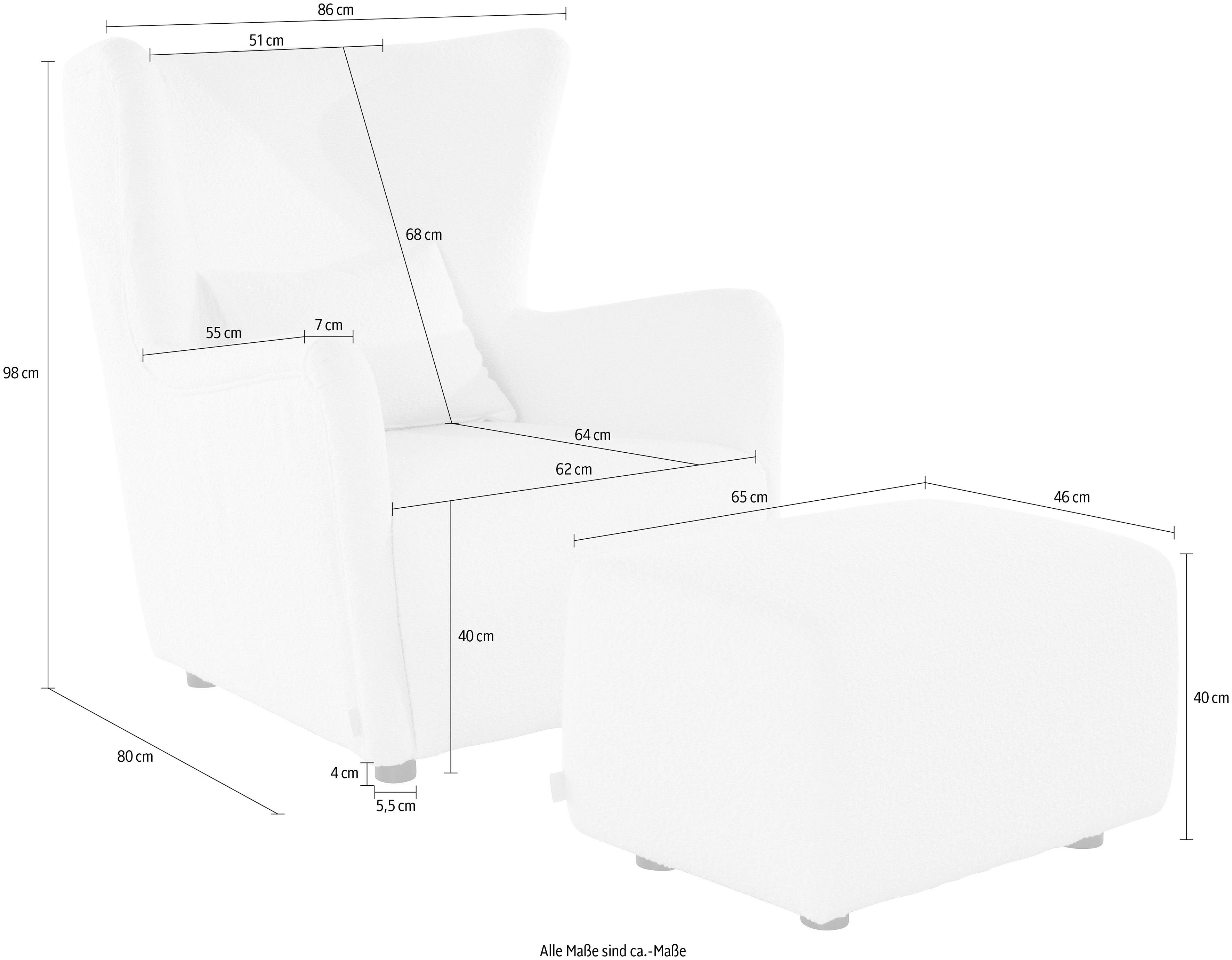LeGer Home by Lena Gercke Oorfauteuil Levke Stoel naar keuze met of zonder hocker