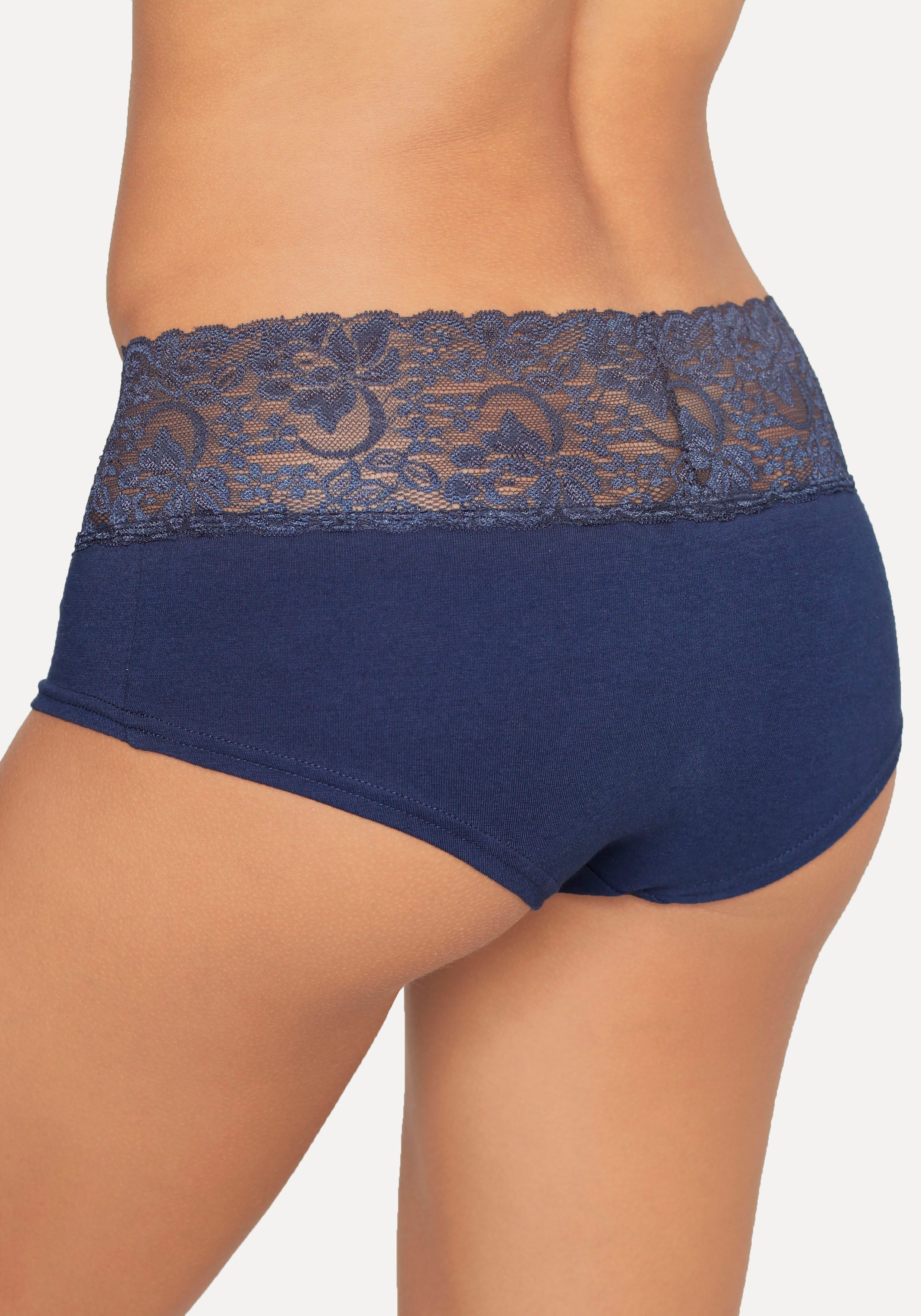 Vivance Hipster van elastische katoen met florale kant (3 stuks)