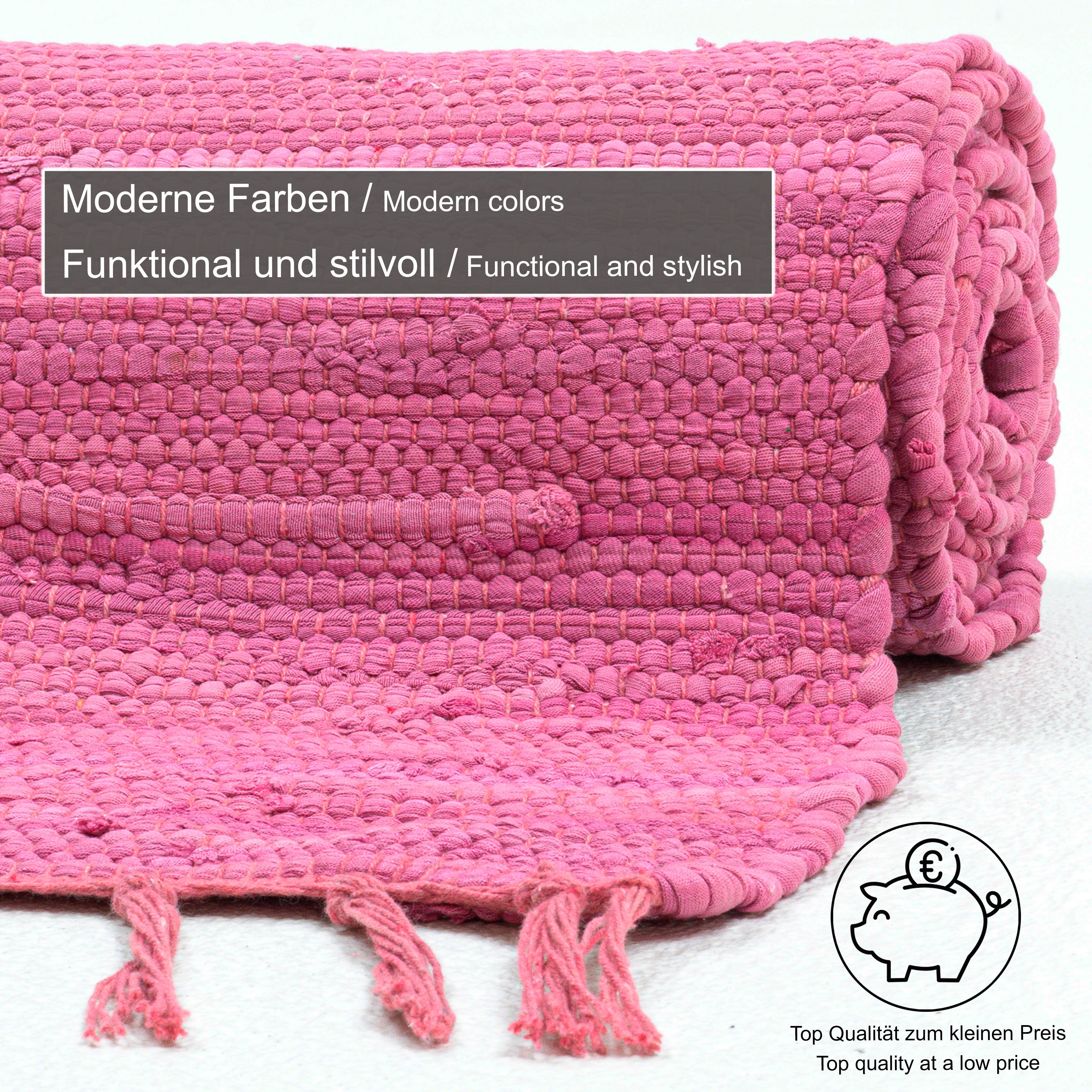 THEKO Loper Happy Cotton Fleckerl Handgeweven loper, platweefsel, puur katoen, met de hand geweven, met franje
