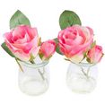 botanic-haus kunstbloem rose im glas (set, 2 stuks) roze