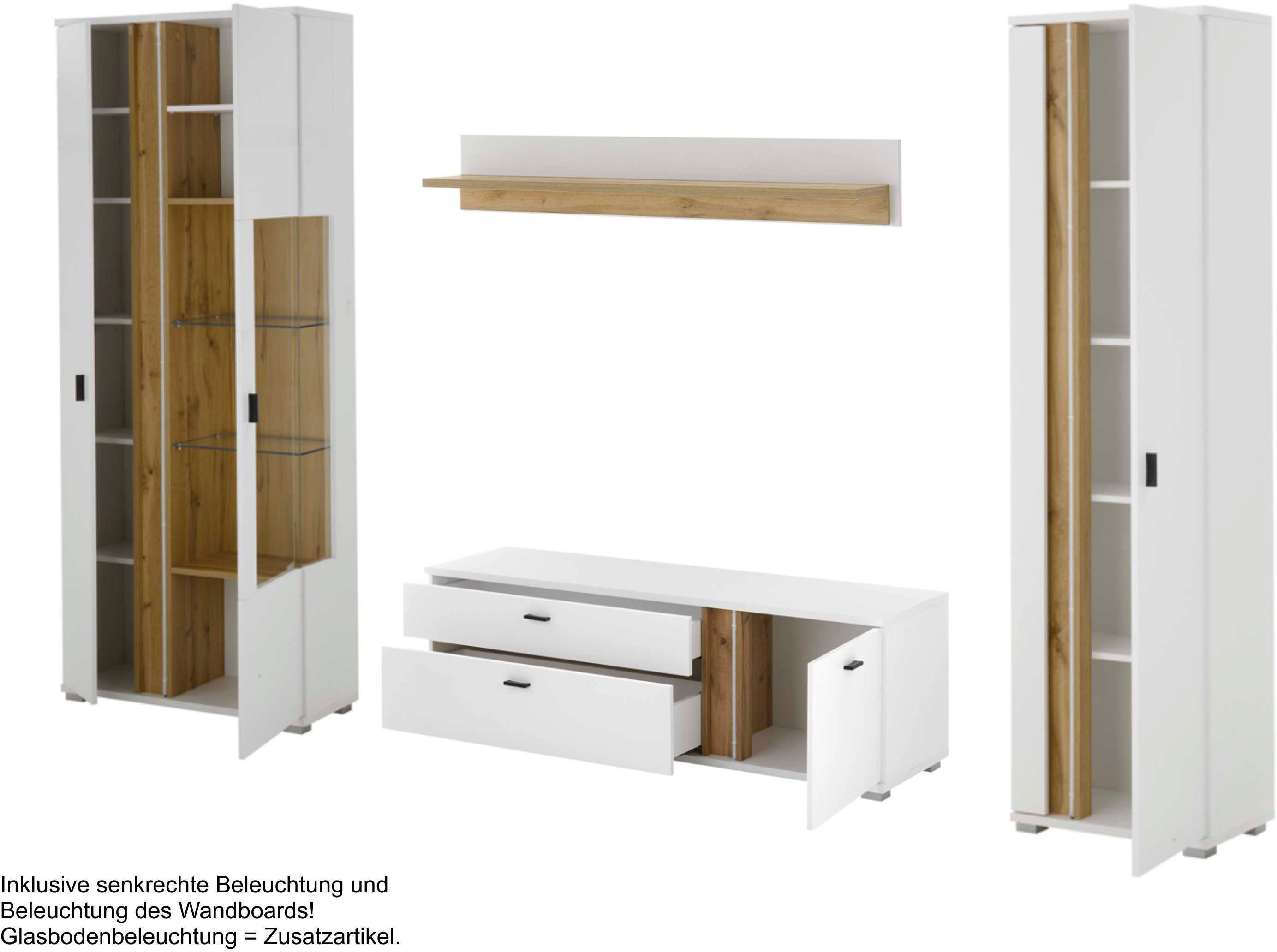 INOSIGN Wandmeubel Long Island in moderne trendkleur, inclusief verticale verlichting, breedte 305 cm (set, 4-delig)
