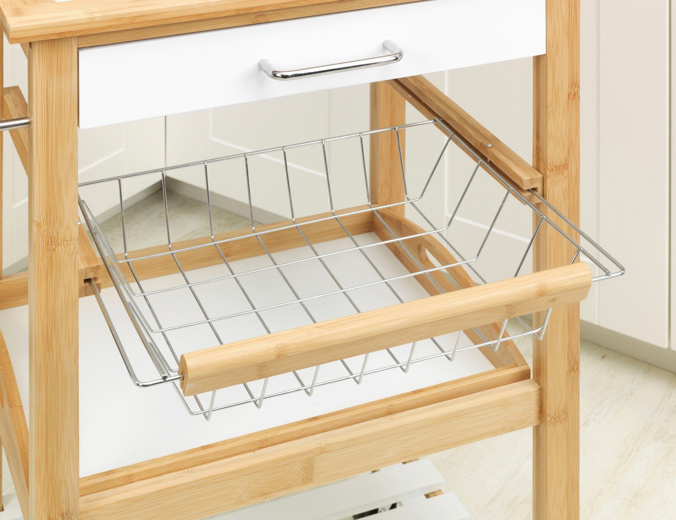 WENKO Pakketwagen Finja 3 plateaus, 1 ophangmogelijkheid, 1 mand, 1 lade