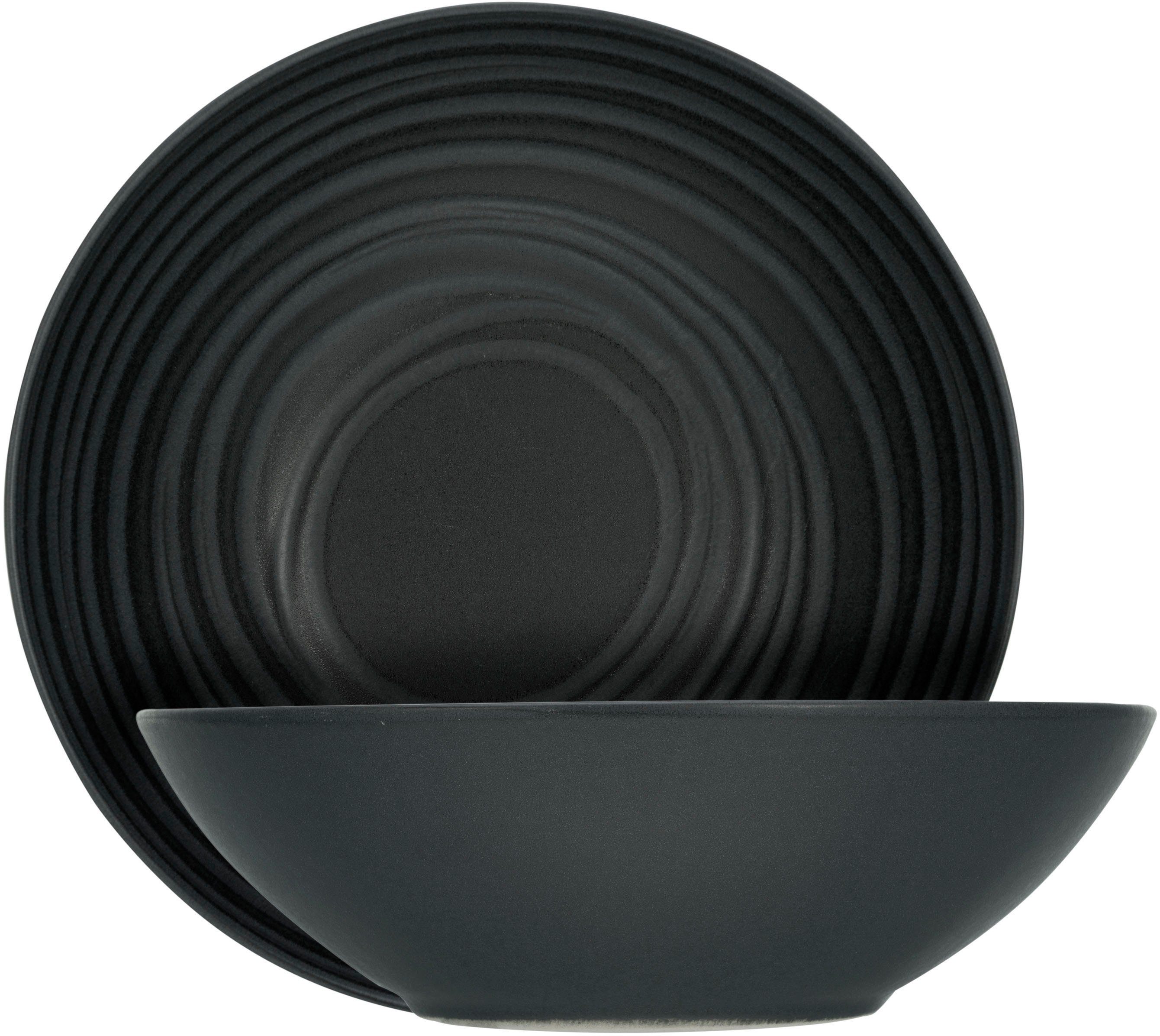 CreaTable Schaal Lava stone Slakom, serveerkom, ø 24 cm, zwart, made in Europe (set, 2-delig)
