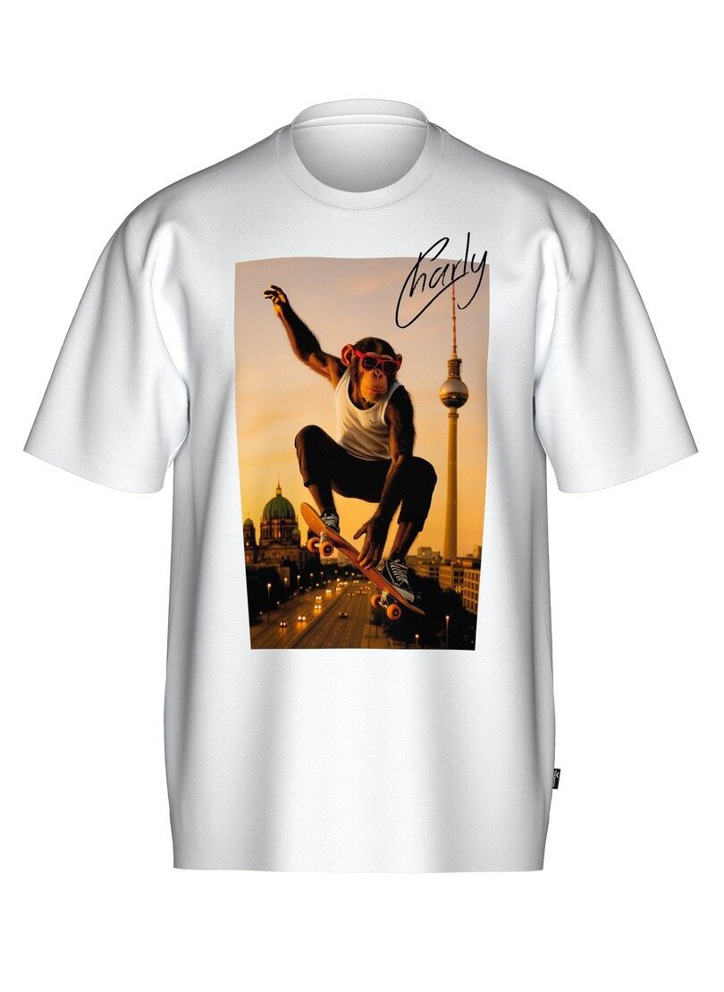 Trigema T-shirt TRIGEMA T-Shirt trigema Affe Charly Skateboard (1-delig)