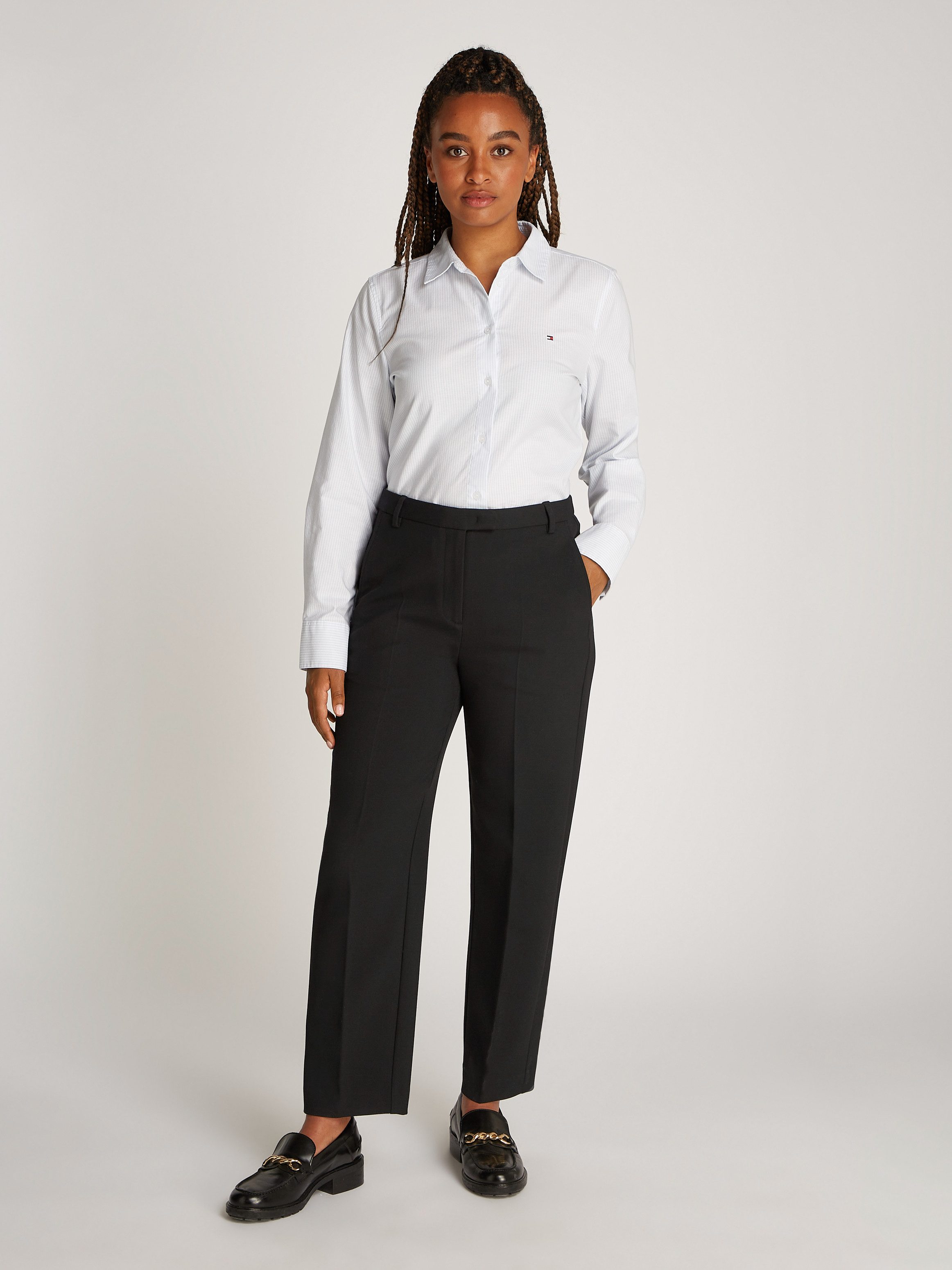 Tommy Hilfiger Geweven broek PUNTO SLIM STRAIGHT PANT met strijkvouwen metalen label