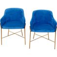 inosign stoel fauteuil met frame van stalen buis, goudkleur, kuipzitting gevuld met schuimstof, veloursovertrek (set, 2 stuks) blauw