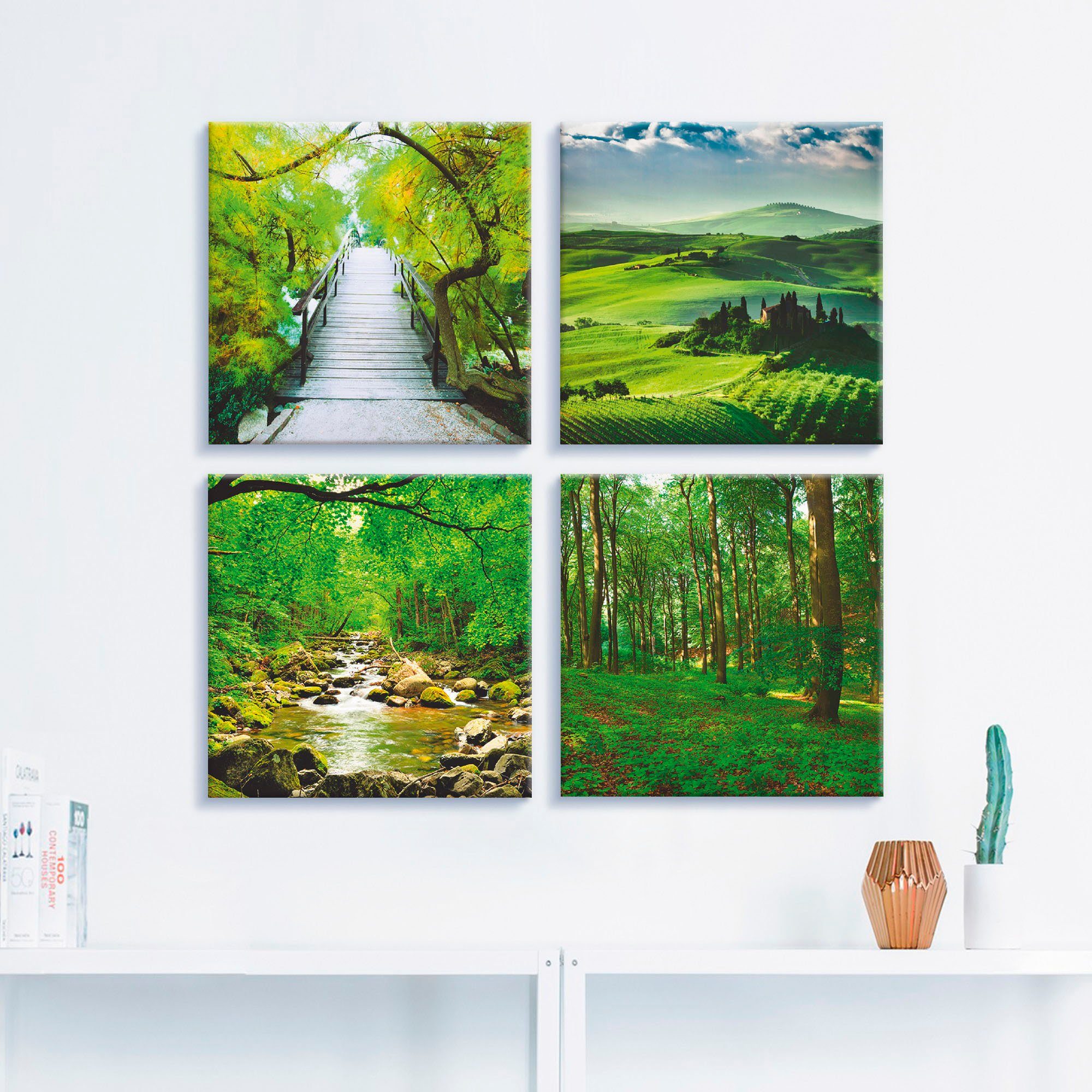 Artland Artprint op linnen Japanse brug set van 4, verschillende maten (4-delig)