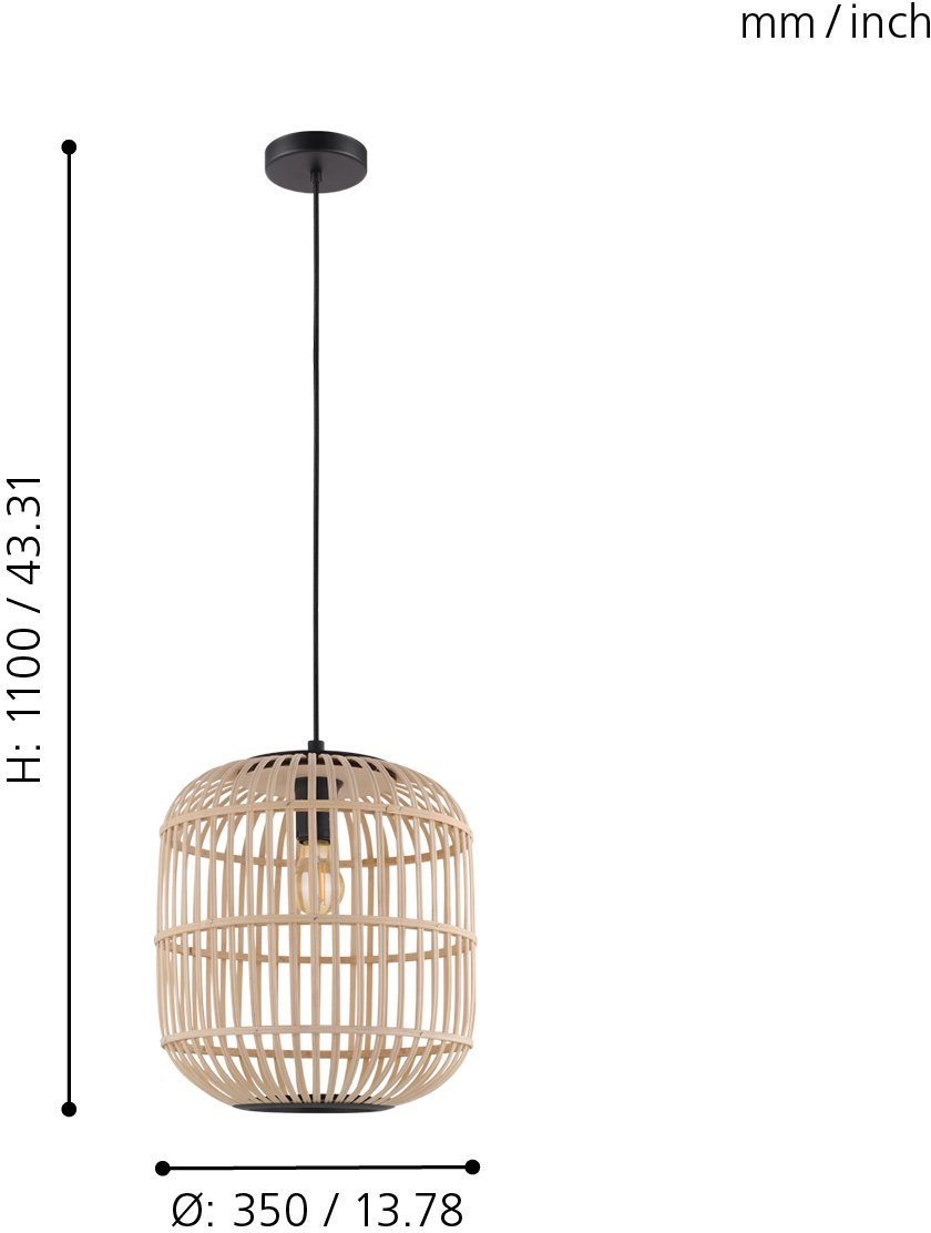 EGLO Hanglamp BORDESLEY zwart / ø35 x h110 cm / excl. 1x e27 (elk max. 28w) / staal en hout