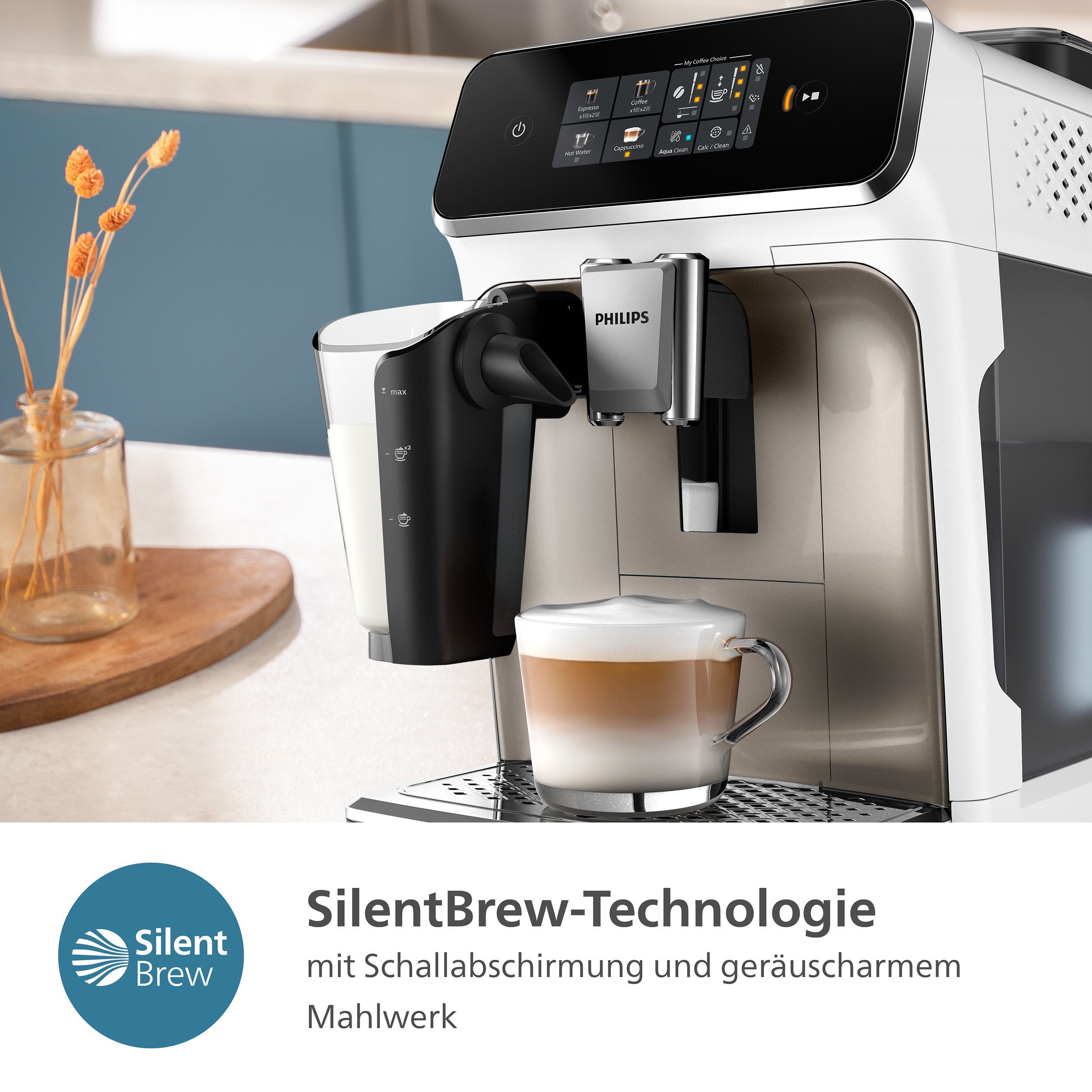 Philips Volautomatisch koffiezetapparaat EP2333/40 2300 Series, 4 koffiespecialiteiten, met lattego melkopschuimer, wit en chroom