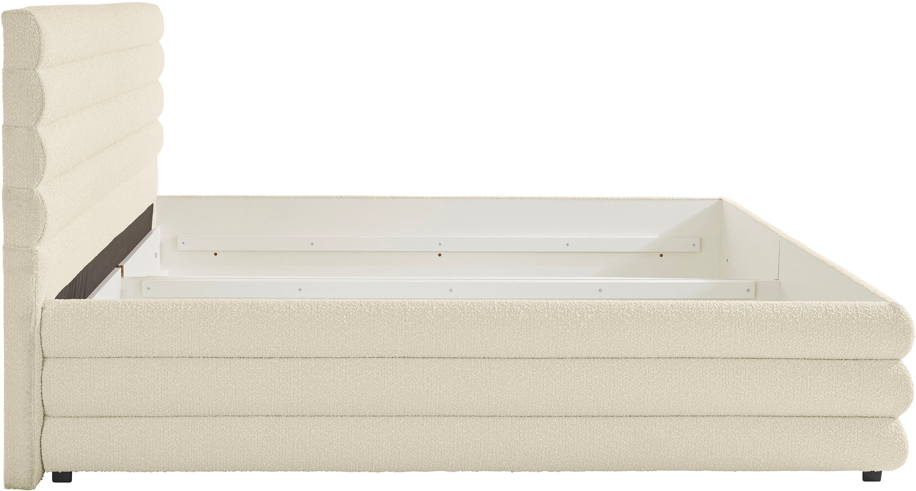 LeGer Home by Lena Gercke Gestoffeerd bed Maylis bouclé naar keuze met en zonder matras en lattenbodem, ook in 200 cm breedte