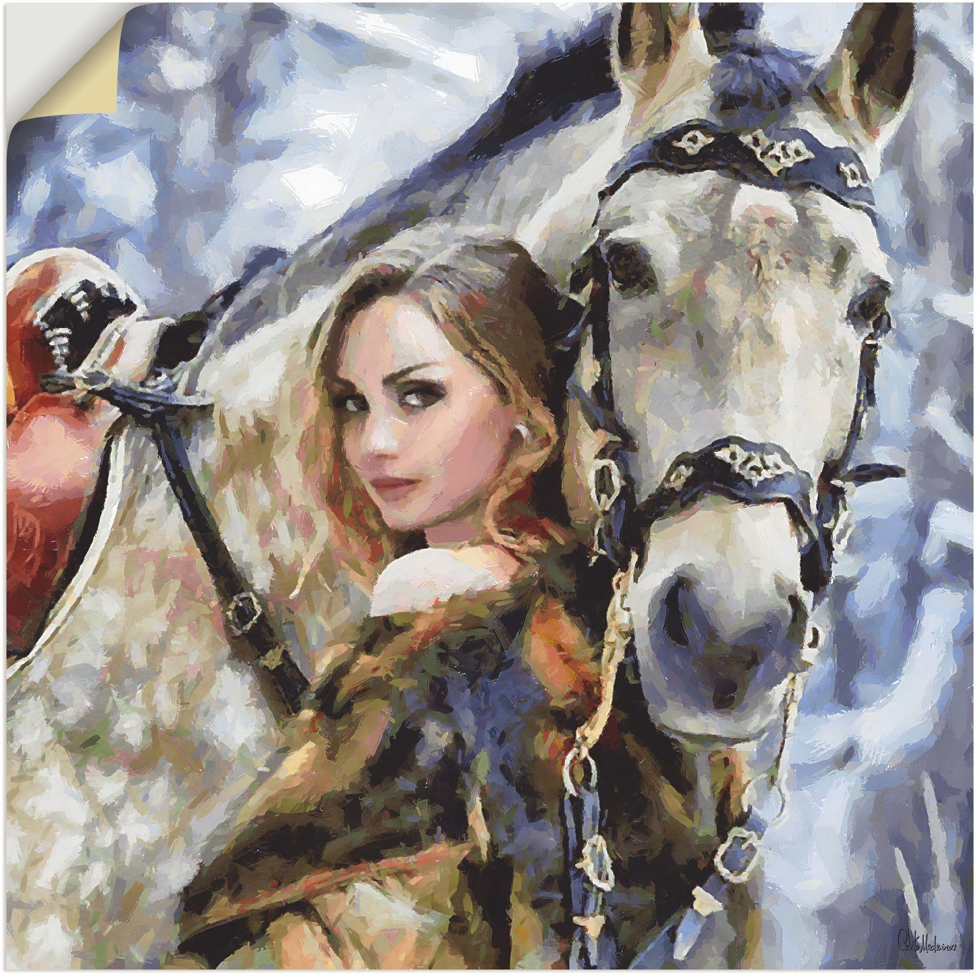 Artland Artprint Meisje met het witte paard als artprint op linnen, poster, muursticker in verschillende maten foto schilderijen maat 70 cm x 70 cm
