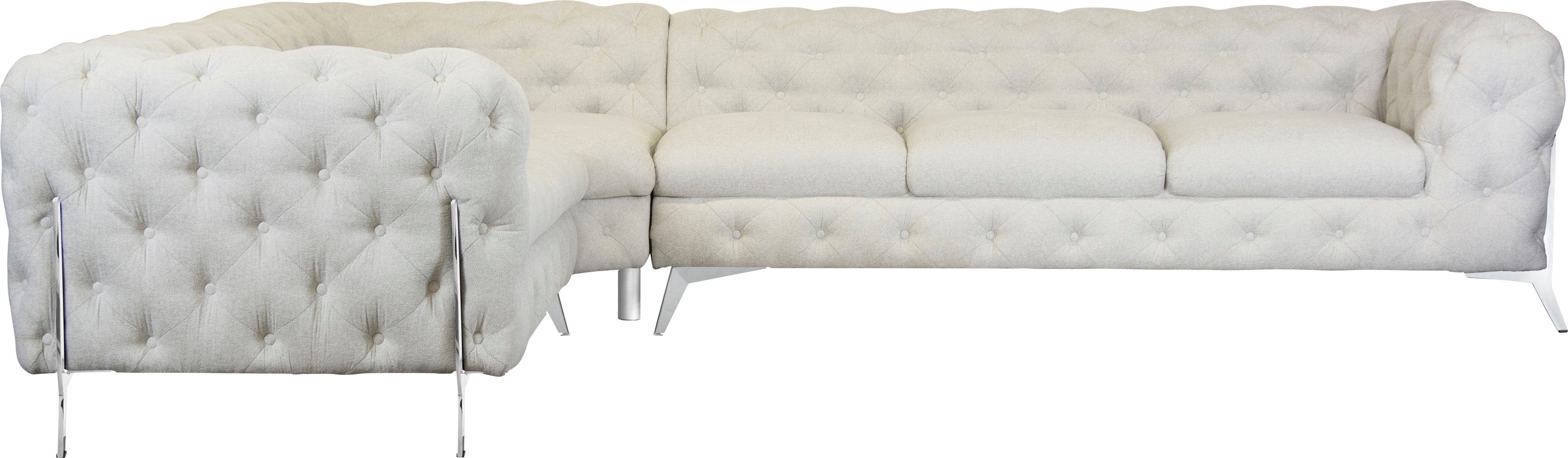 Leonique Chesterfield-bank Amaury L-vorm grote hoekbank, chesterfield-look, breedte 323 cm, kleur van de poten ter keuze