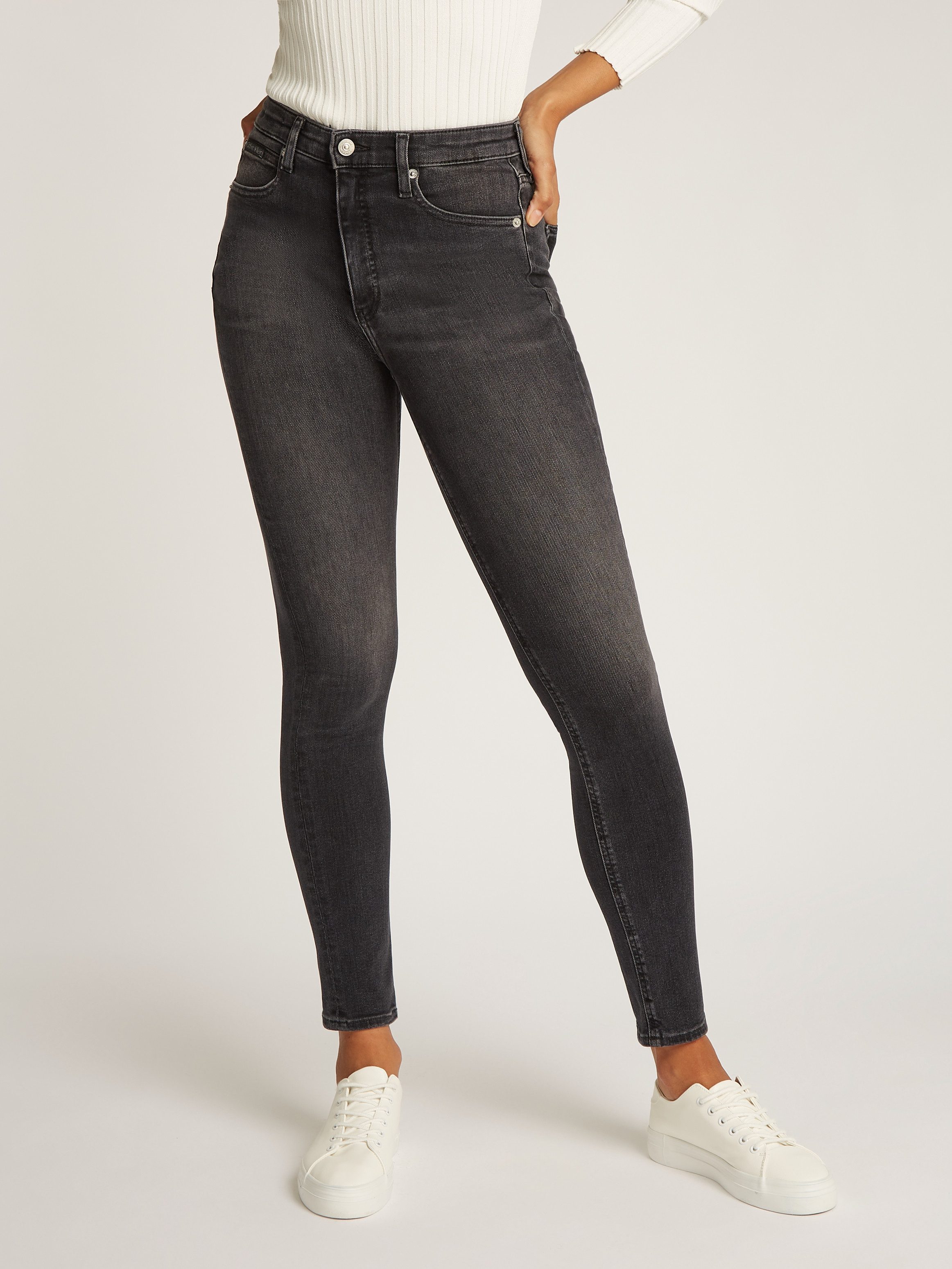 Calvin Klein Skinny fit jeans High rise skinny met muntzakje, lichte stone wash-look