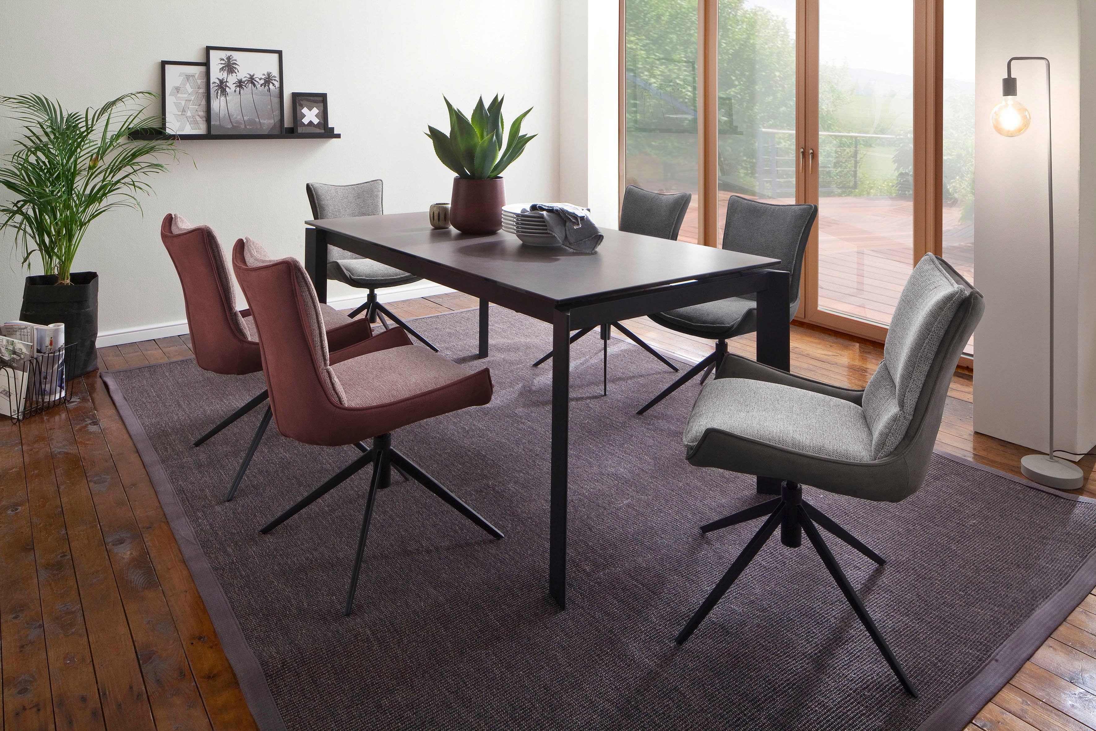 MCA furniture Stoel met 4 poten Kitami Eetkamerstoel draaibaar 360° met nivellering, bekleding, tot 120 kg (set, 2 stuks)