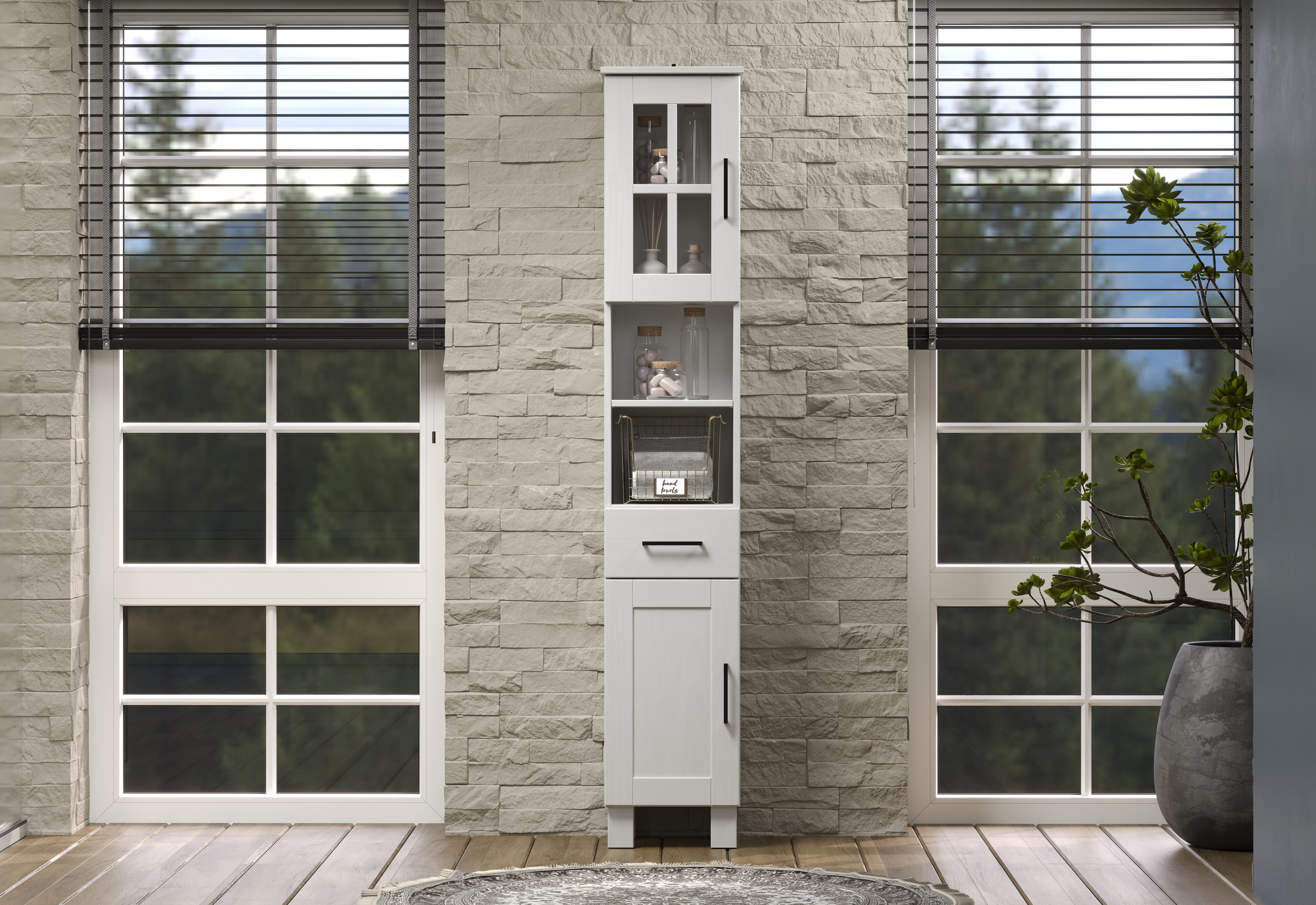 welltime Hoge kast Ulea Badkast van massief hout met lade - afmetingen (B/D/H) 33/30/180 cm (1 stuk)