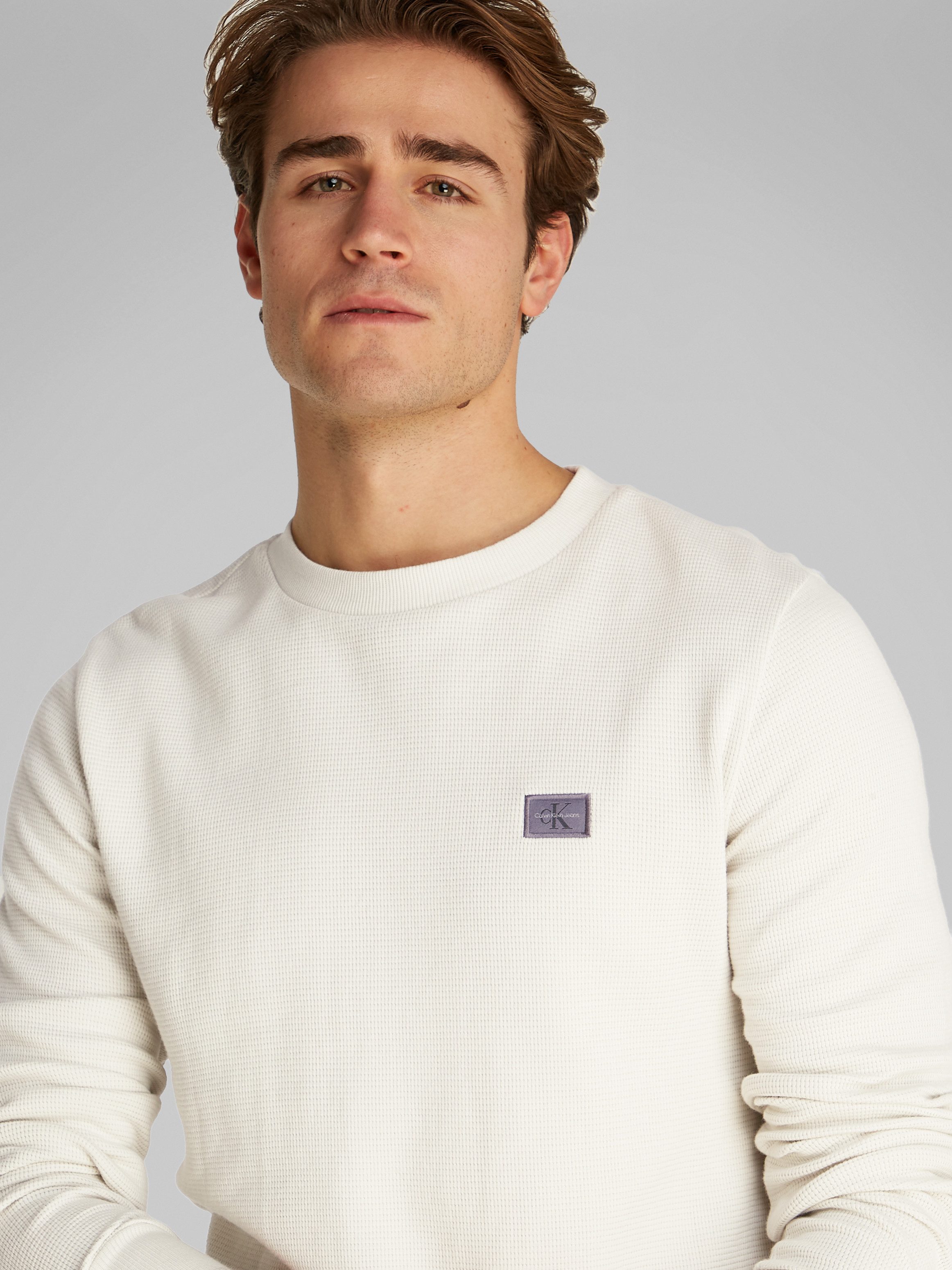 Calvin Klein Shirt met lange mouwen WOVEN LABEL WAFFLE LS TEE