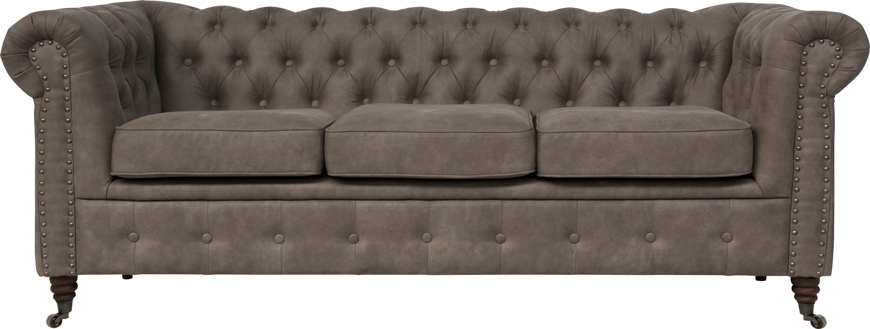 Home affaire Chesterfield-bank Aarburg luxueuze capitonnage en siernagels in chesterfield-design grijs, chesterfield banken