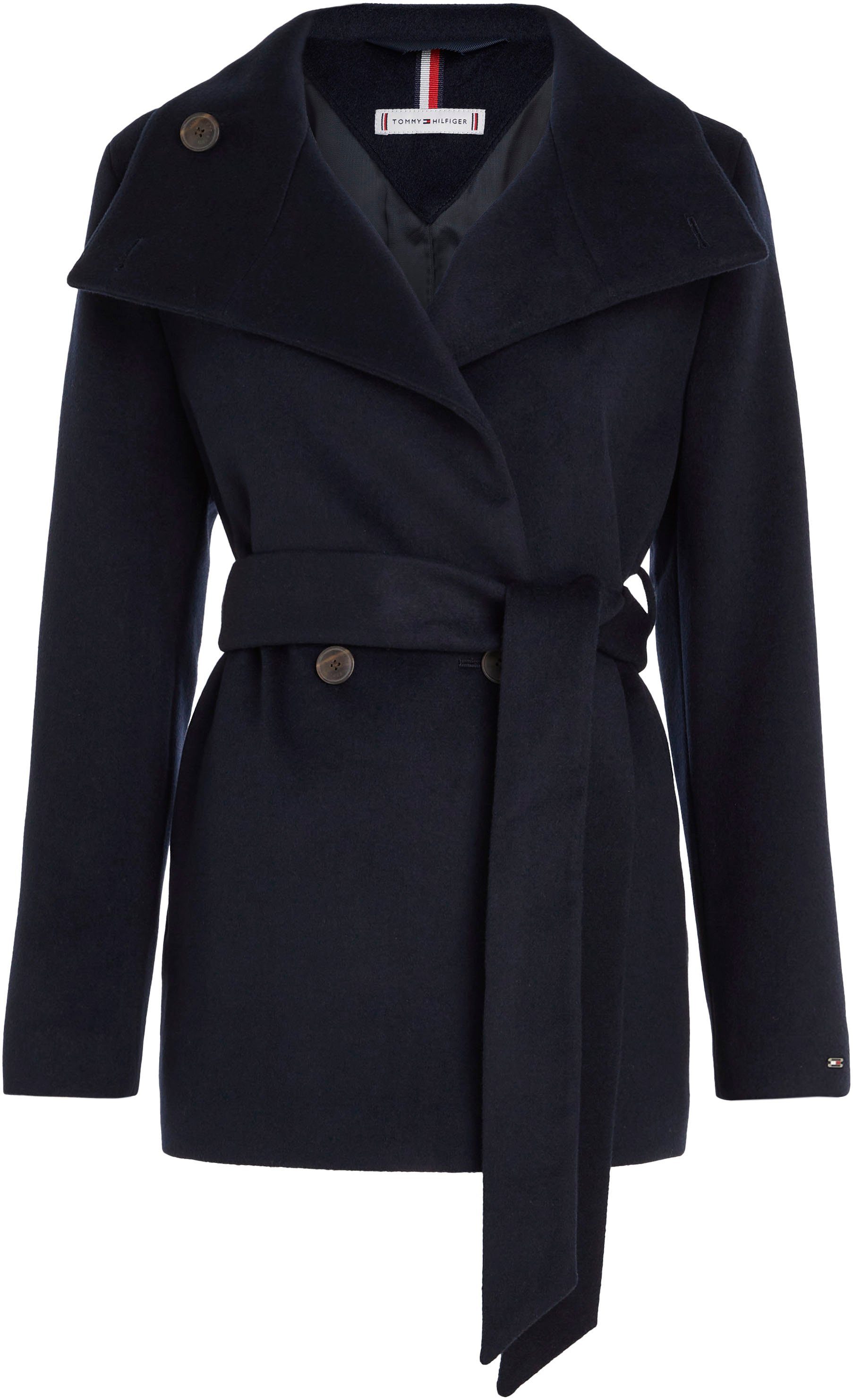 Tommy Hilfiger Outdoorjack WOOL BLEND DB BELTED FUNNEL JKT met metalen tommy hilfiger-label