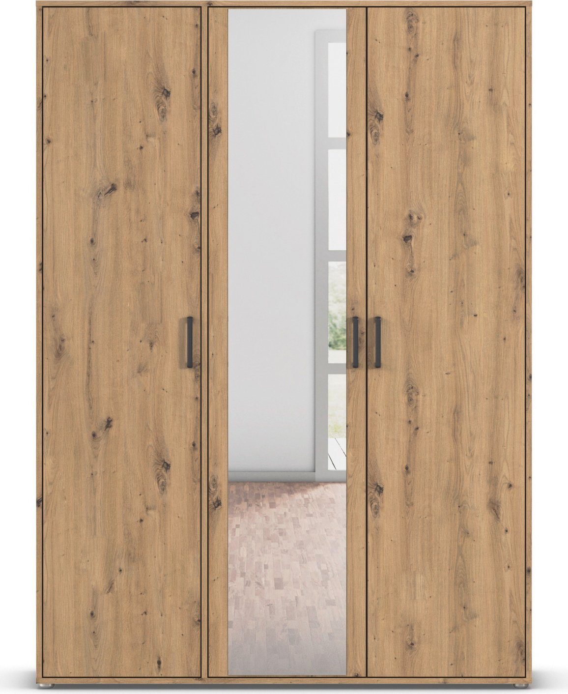 rauch Draaideurkast Voyager met moderne grepen in grijs-metallic en spiegel