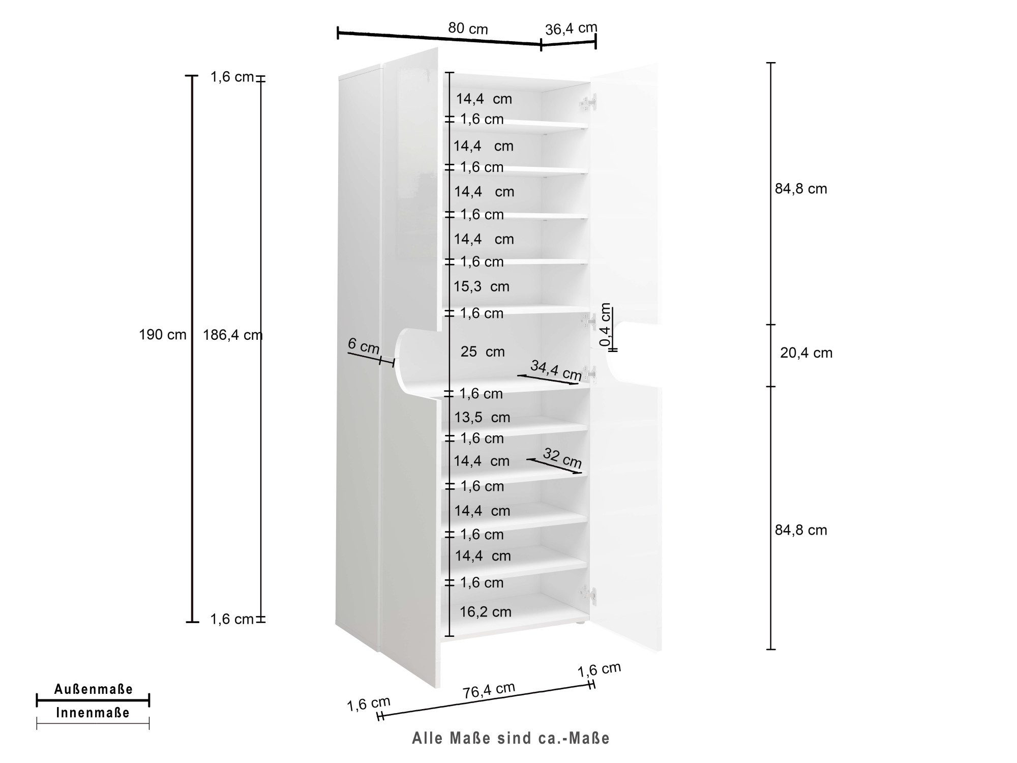 INOSIGN Schoenenkast Real, schoenenkast, schoenencommode, schoenenrek, breedte 80 cm, hoogte 190 cm