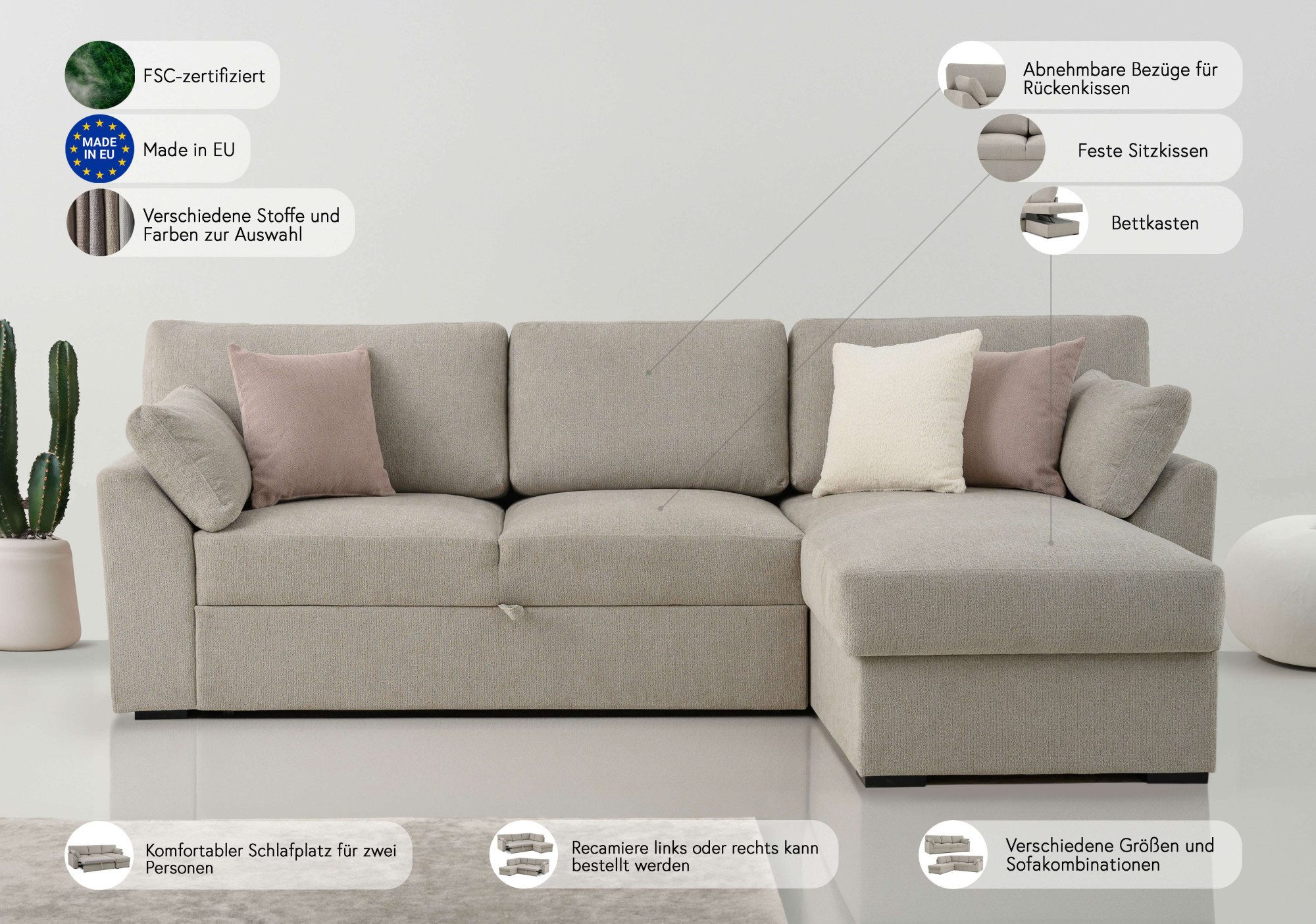 Home affaire Hoekbank Citry Breedte 246 cm, chenille, bedfunctie, bedlade, L-vorm
