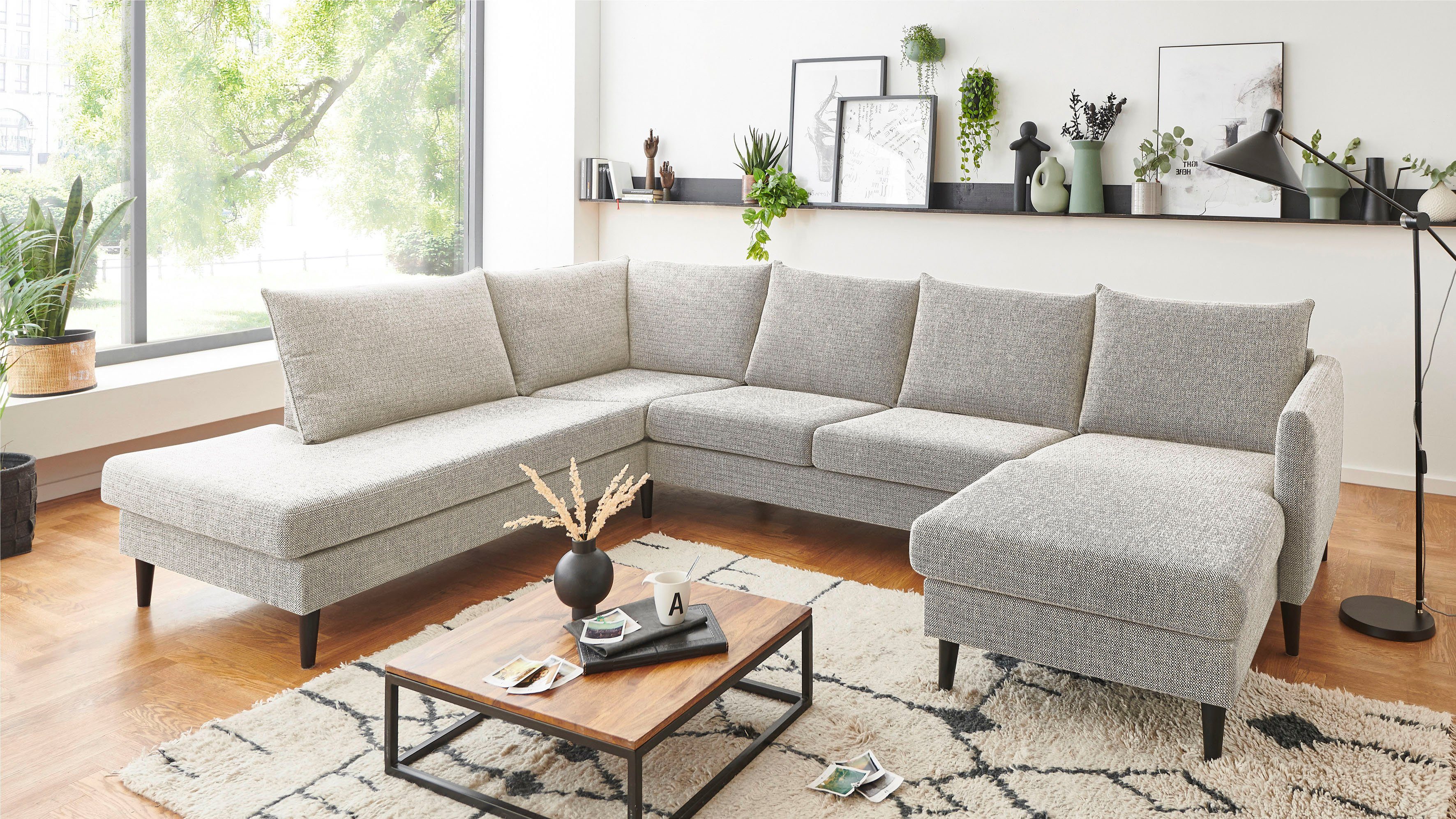 ATLANTIC home collection Zithoek Rekvik U-vorm met golfvering, met massief houten poten