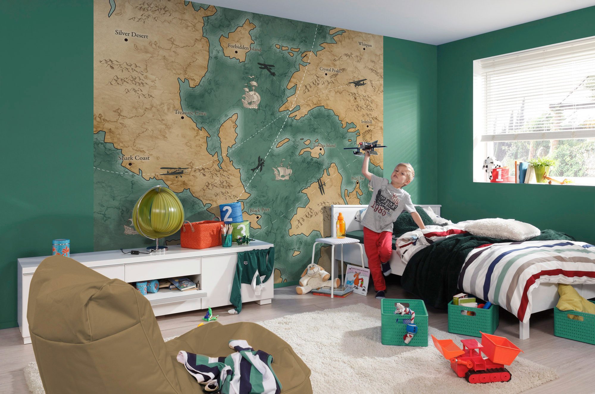 Komar Vliesbehang Digitale print vlies - Old Travel Map - Afmeting 300 x 280 cm
