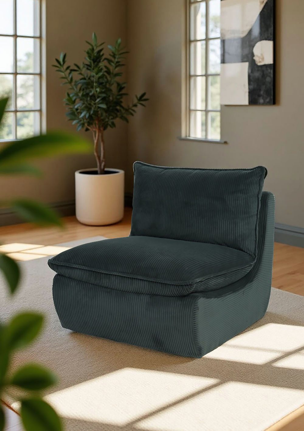 HELA Loungestoel Rhodos Fauteuil, gepolsterd, opgezette kussen, microvezel, breedcord (1 stuk)