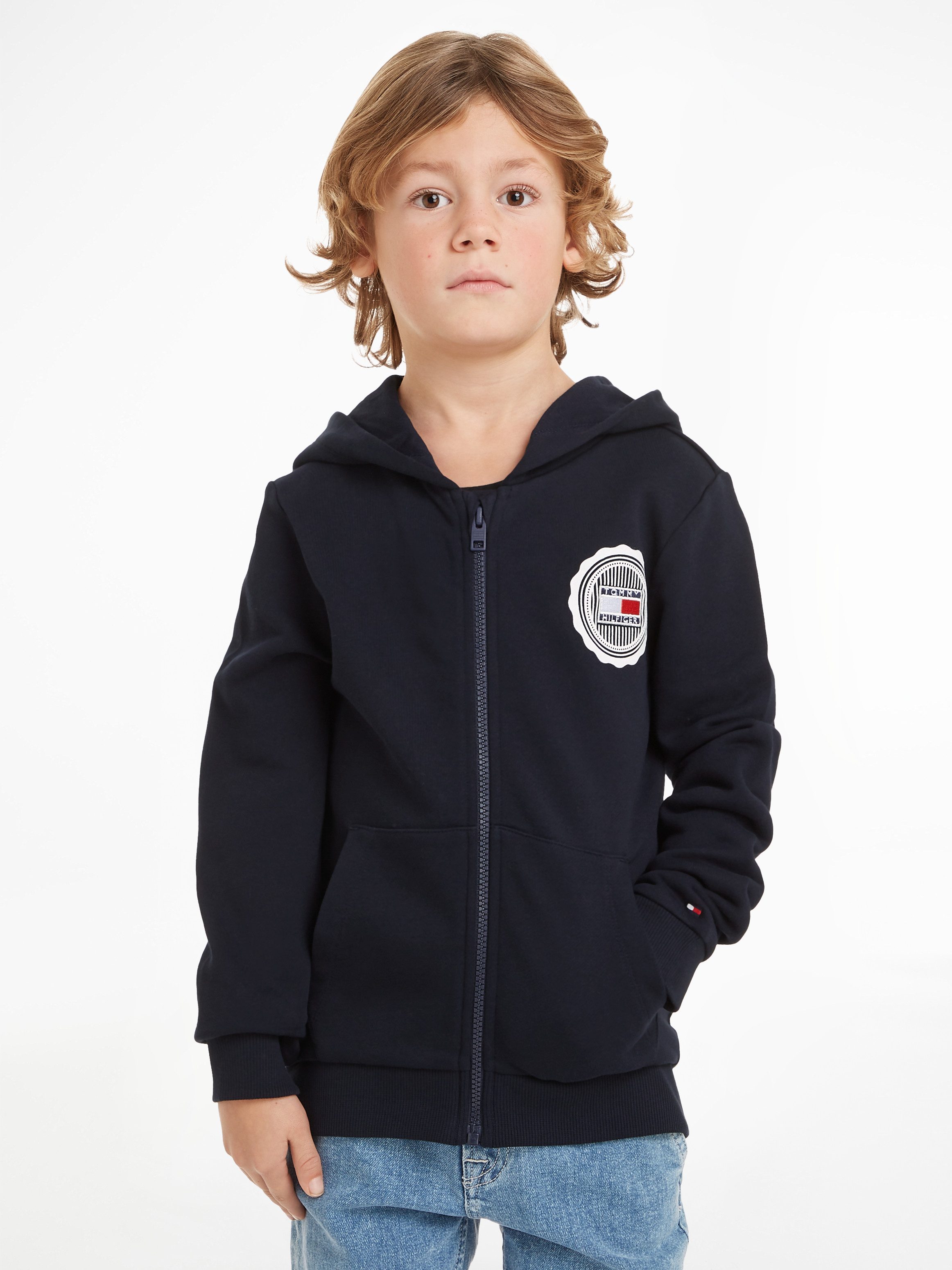 Tommy Hilfiger Sweatvest STAMP TOWELLING REG ZIPUP HOODIE Kinderen tot 16 jaar met logopatch