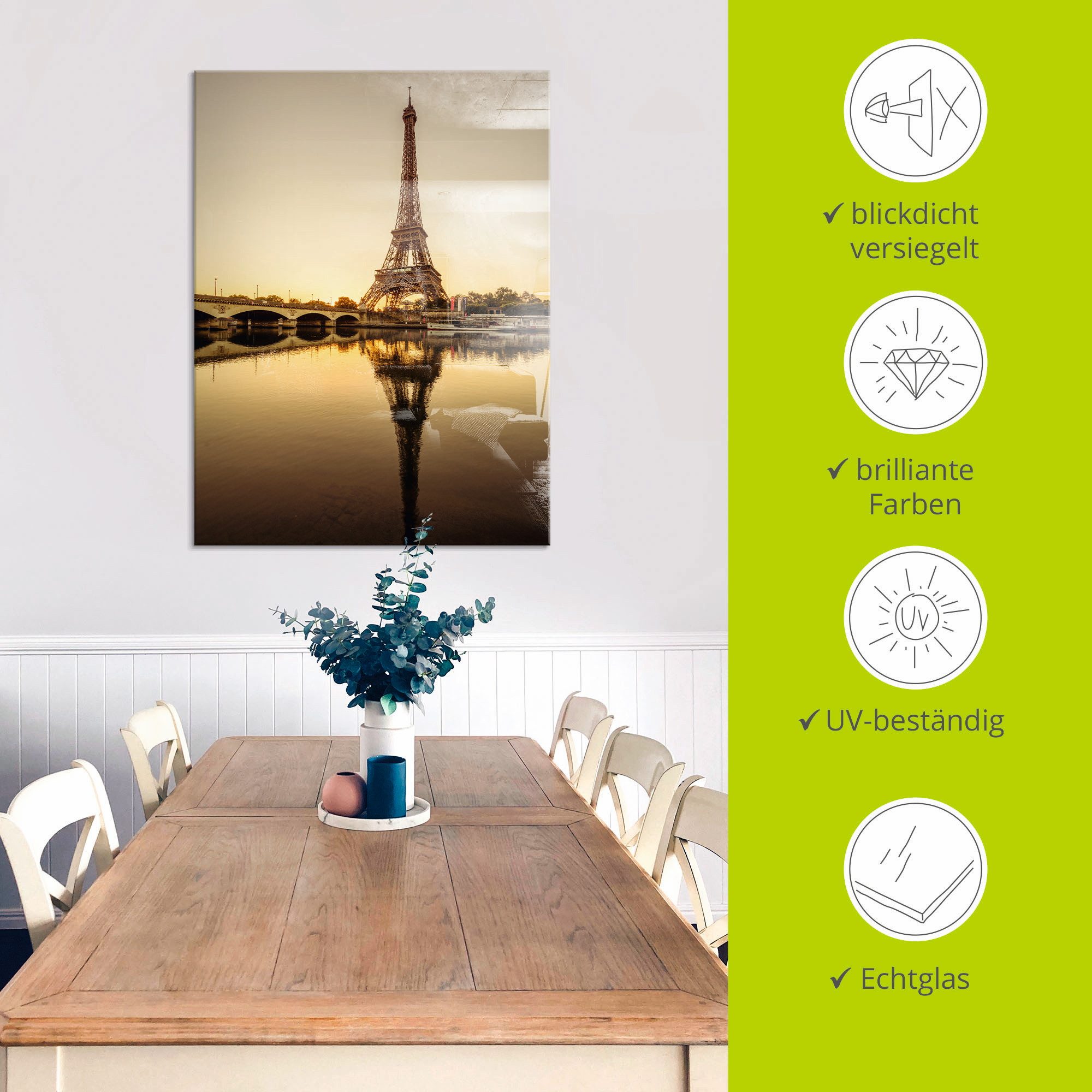 Artland Print op glas Parijs Eiffeltoren V in verschillende maten