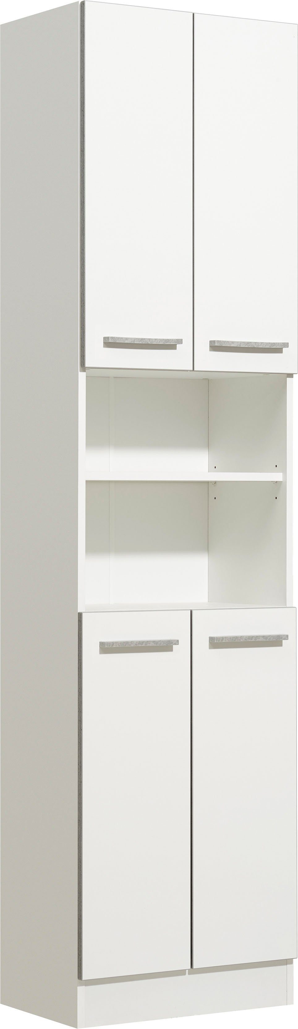 Saphir Hoge kast Quickset 953 Badkamermeubel 50 cm breed, 4 deuren, nis, 3 planken hoge kasten wit