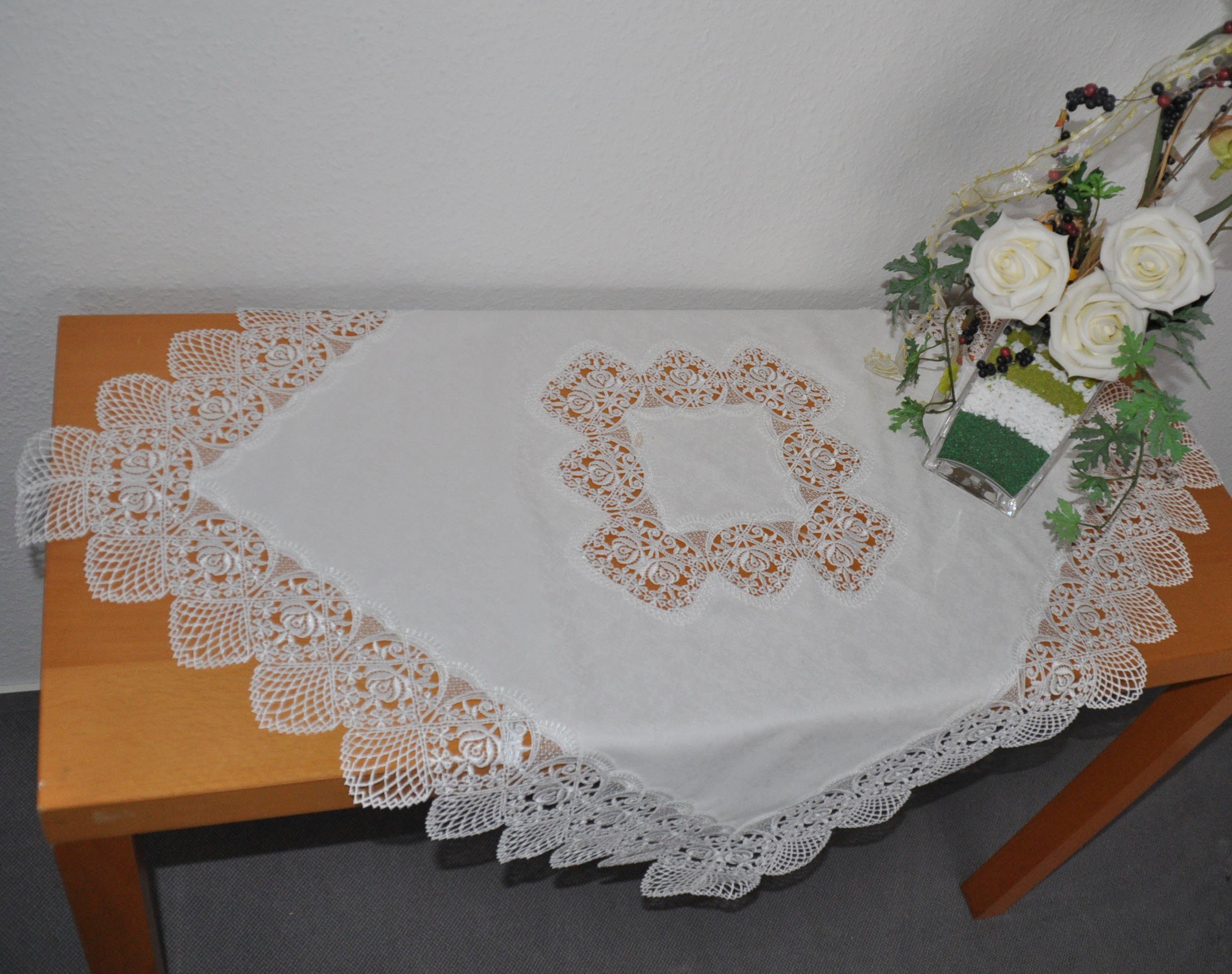 Stickereien Plauen Topkleedje Tafelkleed rozenmagie Plauener kant, Made in Germany