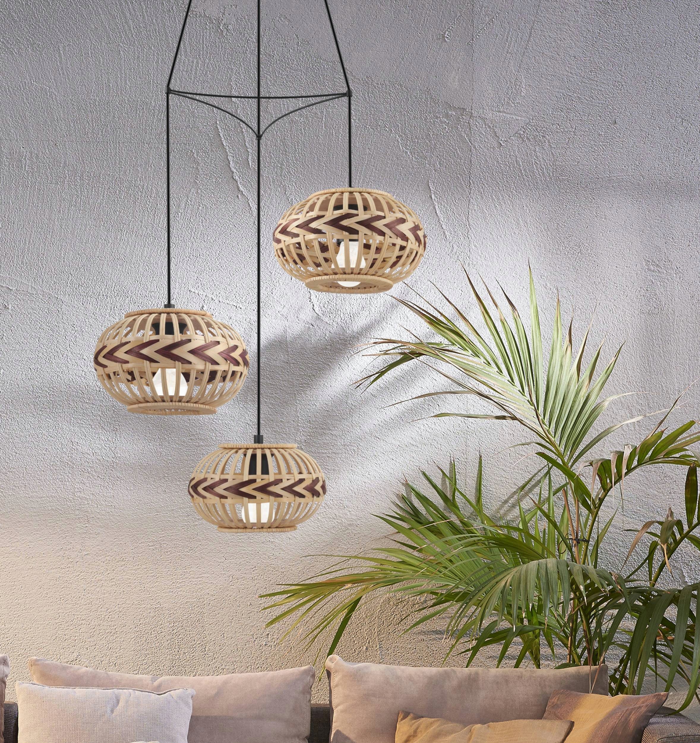 EGLO Hanglamp Dondarrion Houtkorf gevlochten, naturel, bruin, vintage, Hygge, Boho, 1 fitting