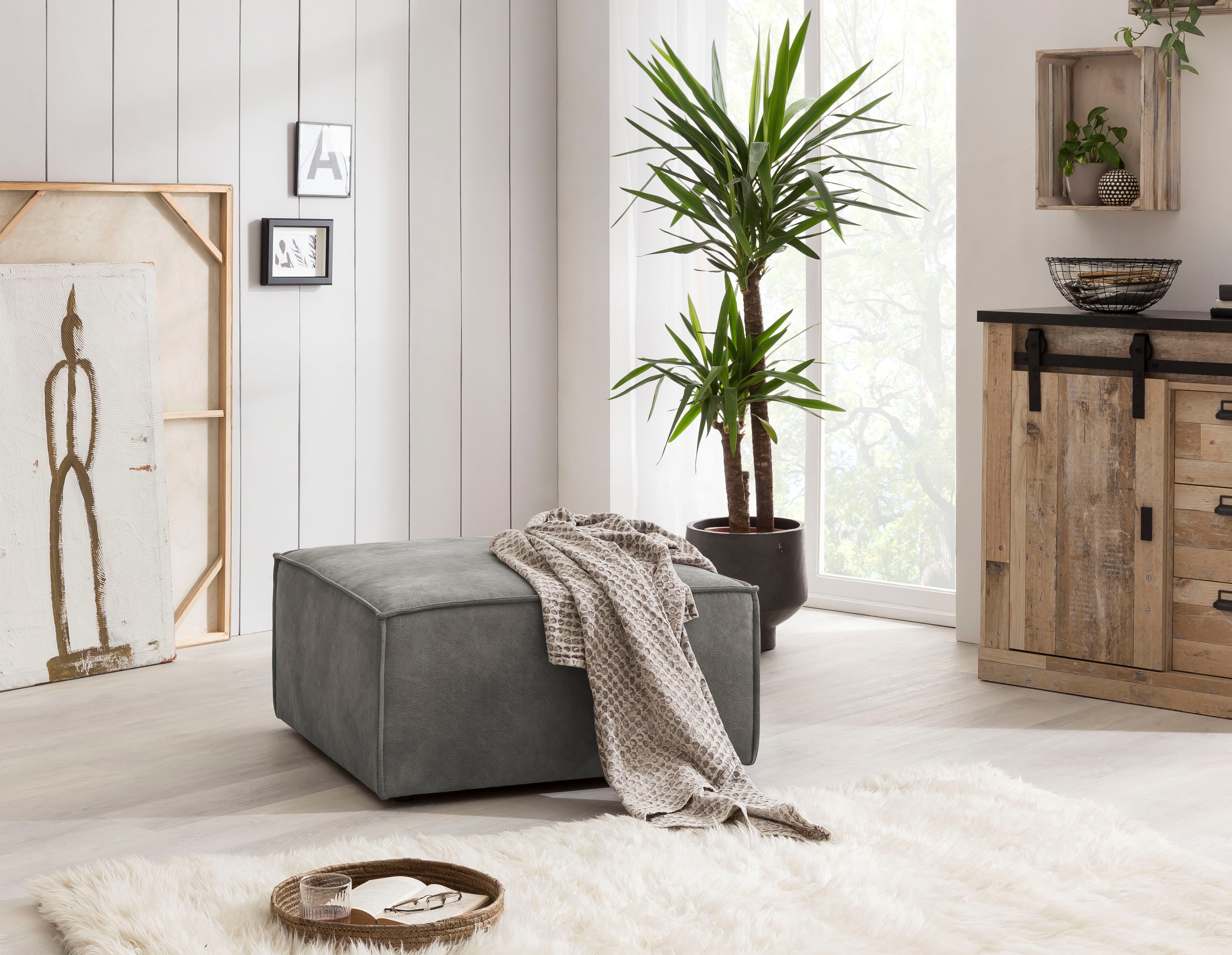 Home affaire Hocker Sherwood Vierkante poef/voetenbank, ideale als aanvulling op de "SHERWOOD" love seat