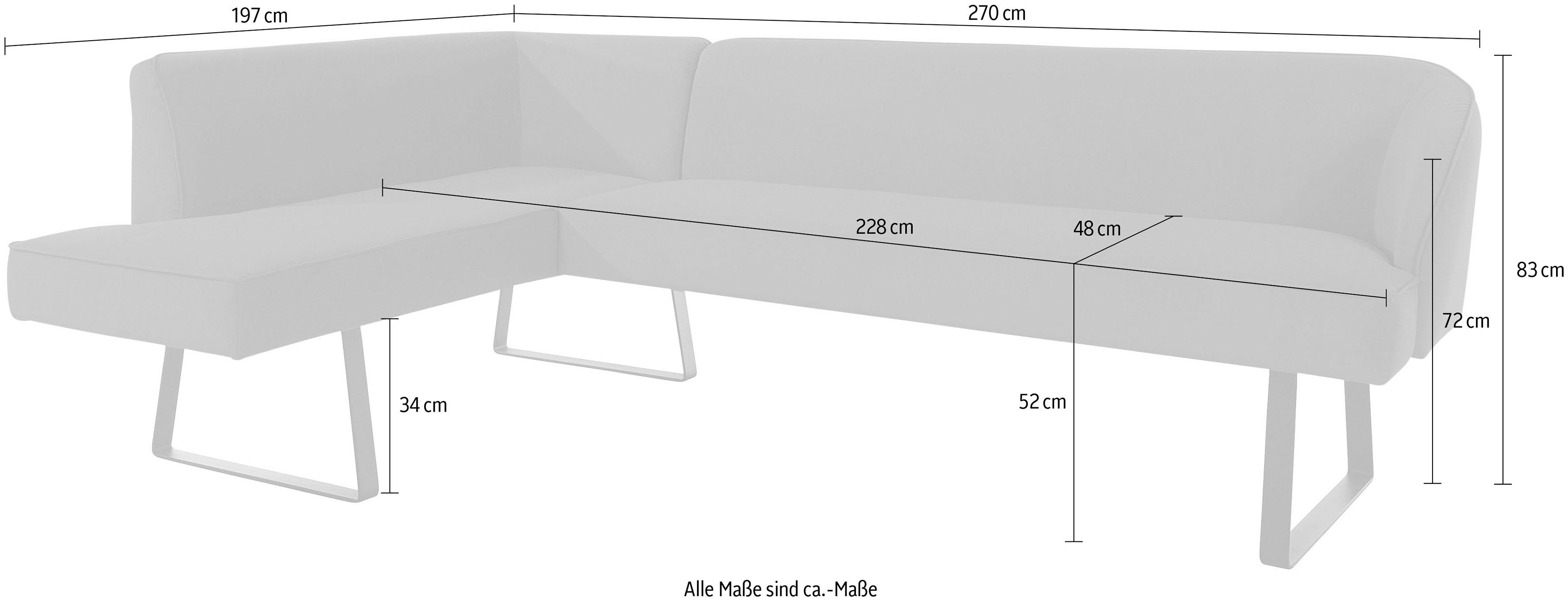 exxpo - sofa fashion Hoekbank Americano met opstaande naad en metalen poten, bekleding in verschillende kwaliteiten