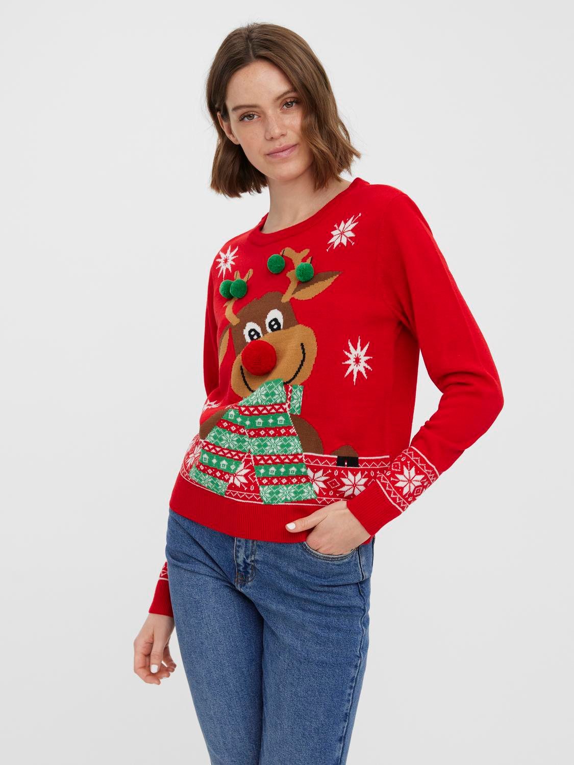 Vero Moda Kersttrui VMNEWFROSTYDEER LS O-NECK BLOUSE XMAS