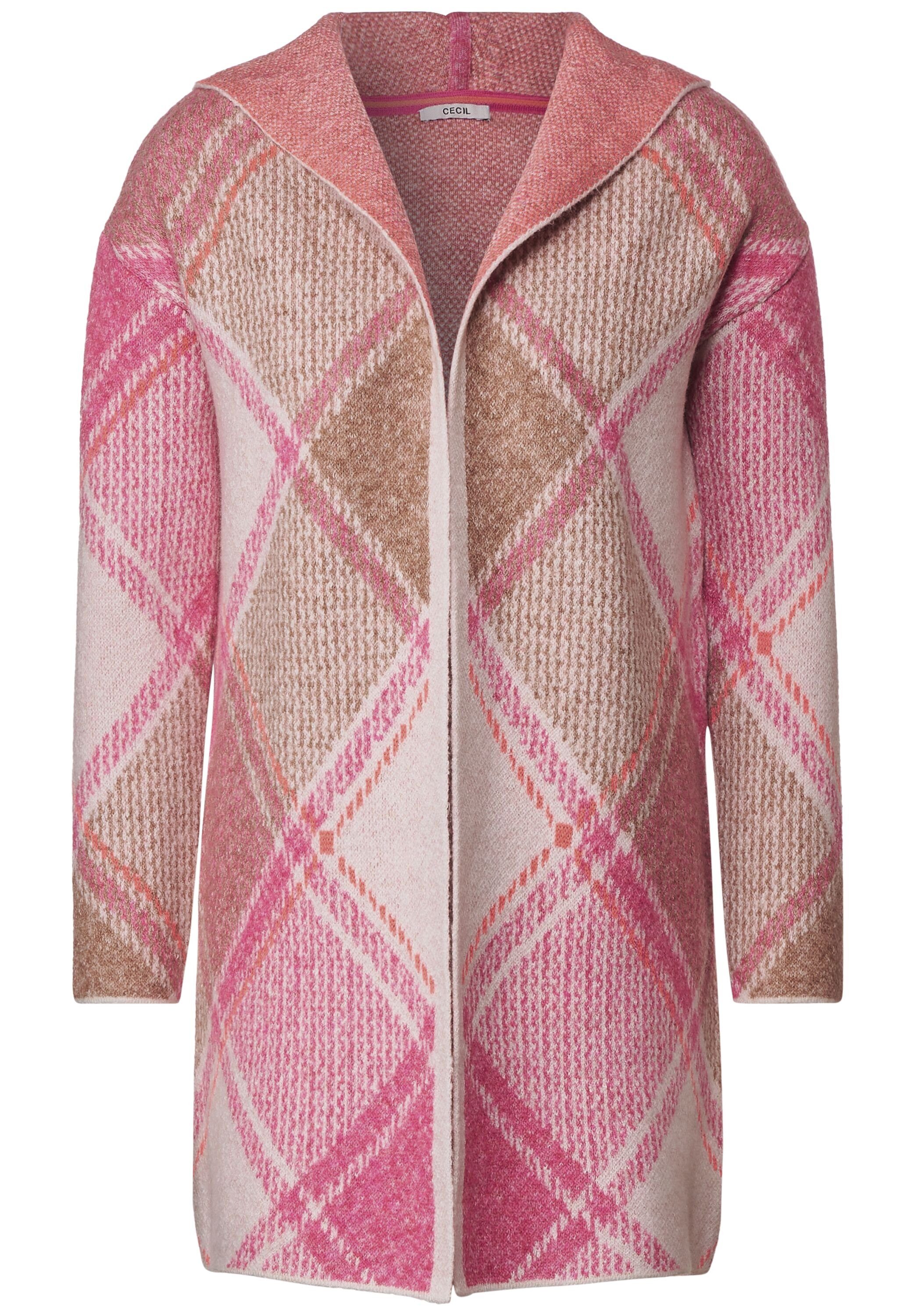 Cecil Capuchonvest Open Cosy Jacquard Cardigan In Long Form met jacquard patroon