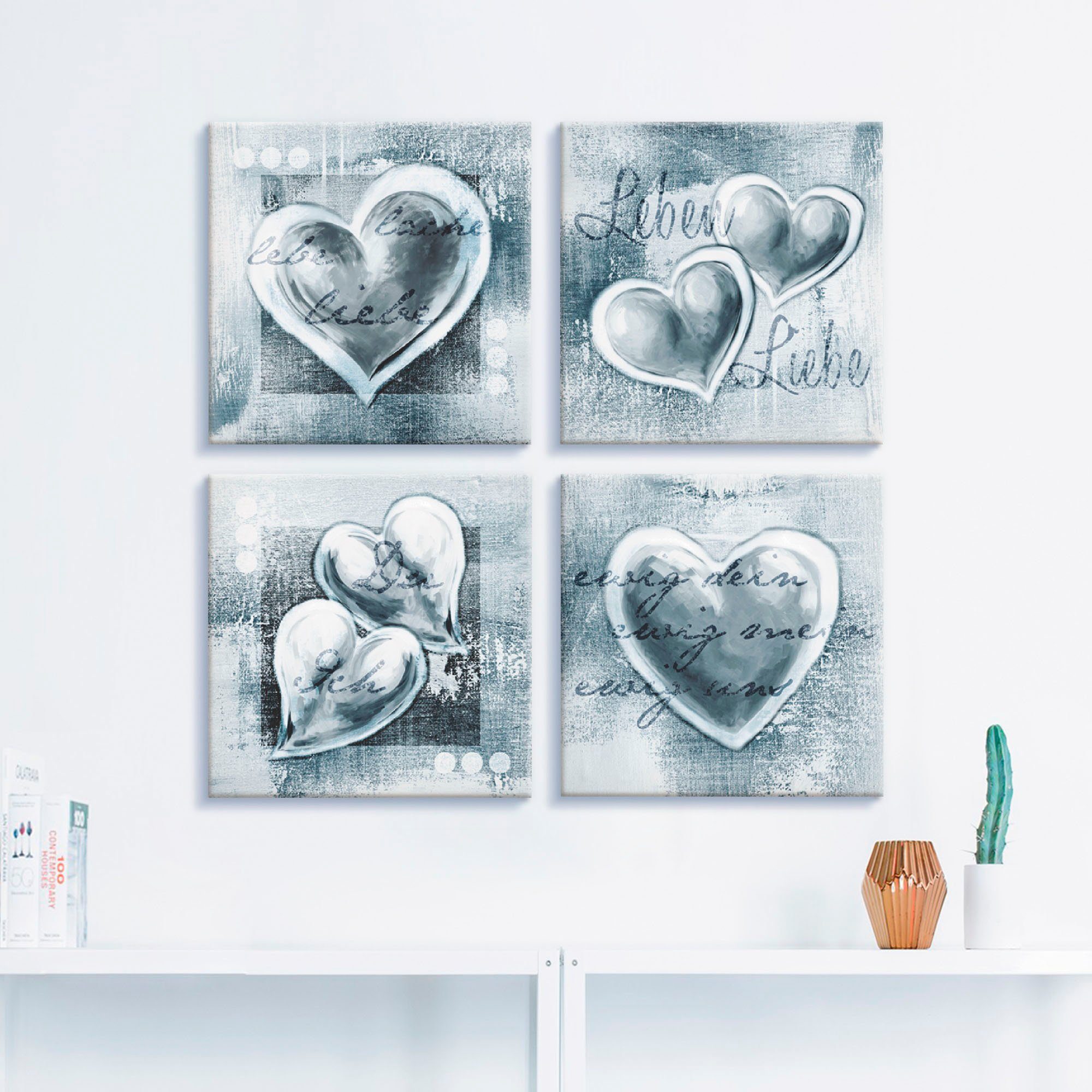 Artland Artprint op linnen Lach, Leef, Hou van het leven set van 4, verschillende maten (4-delig)
