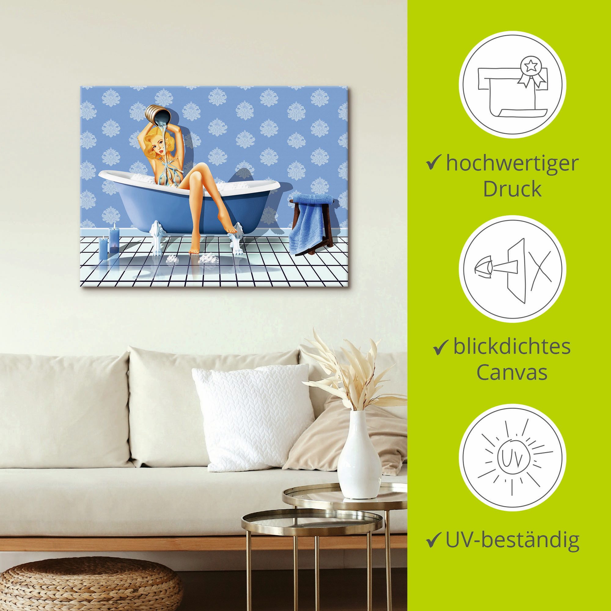Artland Artprint De sexy blauwe badkamer als artprint op linnen, poster, muursticker in verschillende maten