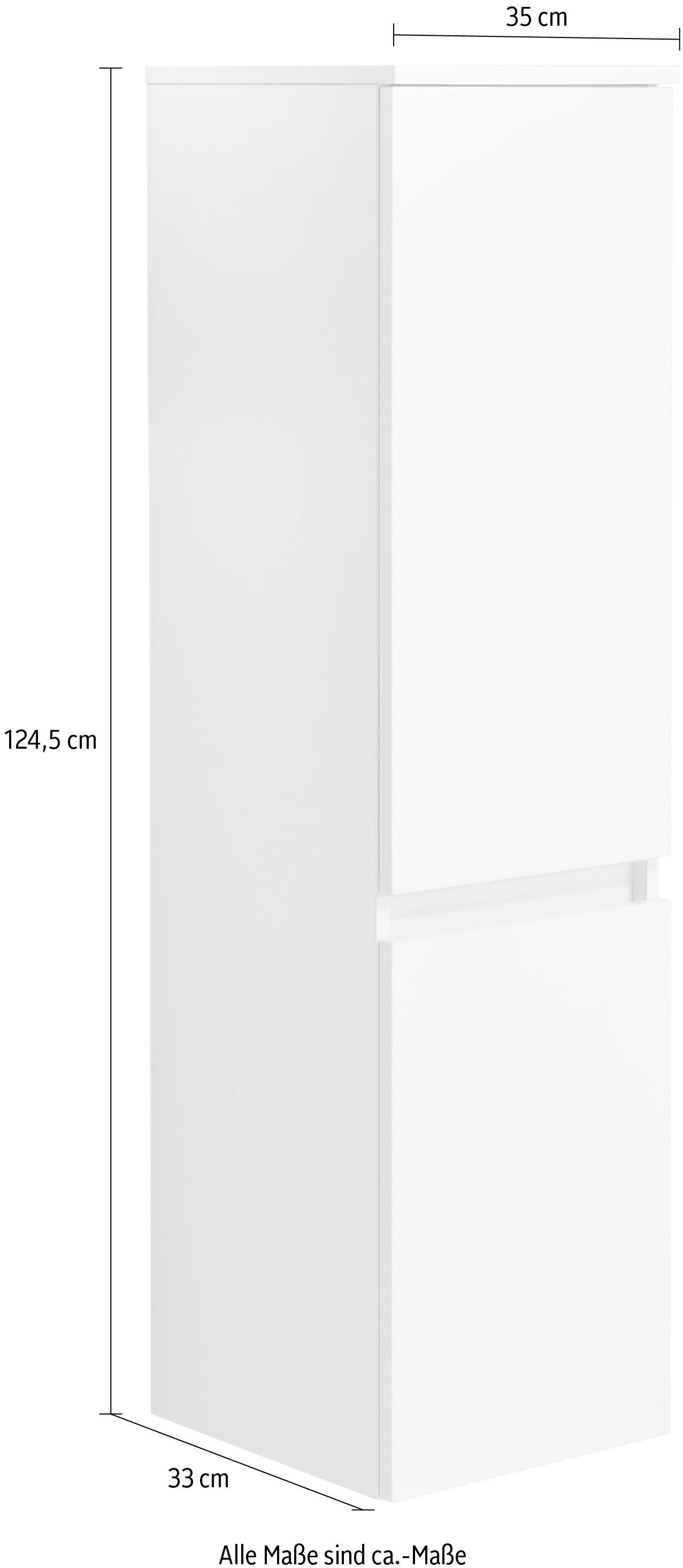 Saphir Halfhoge kast Quickset badkast in wit glans met 2 deuren, 3 glazen legplanken inclusief deurdemper, 35 cm breed, 124,5 cm hoog, grepless, wandbevestiging