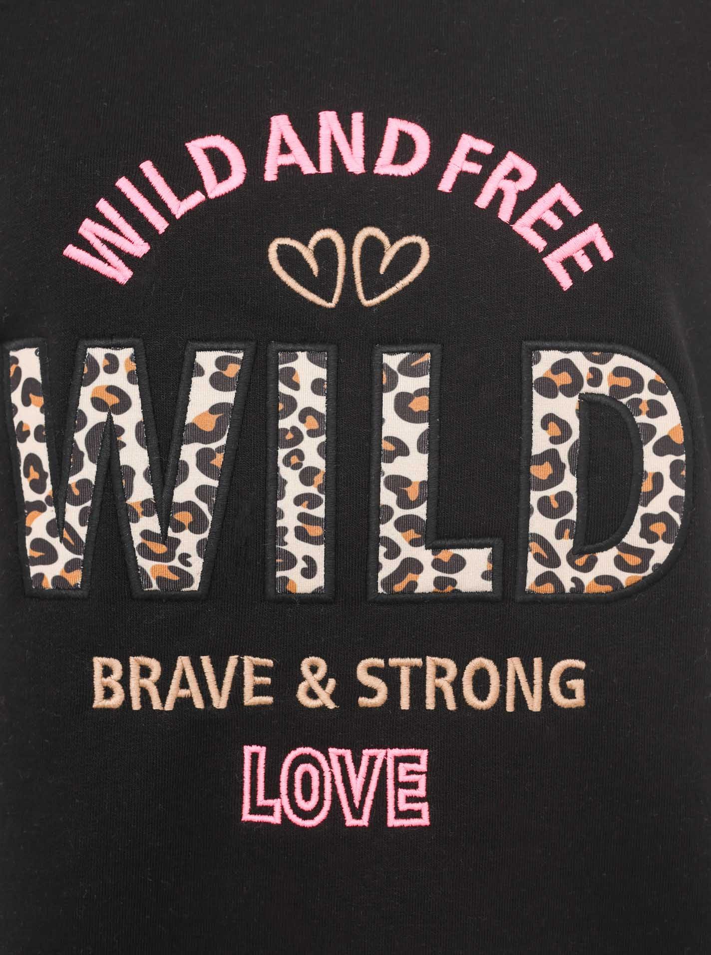 Zwillingsherz Sweater Wild and Free met used-look randen, leo-details en borduursel