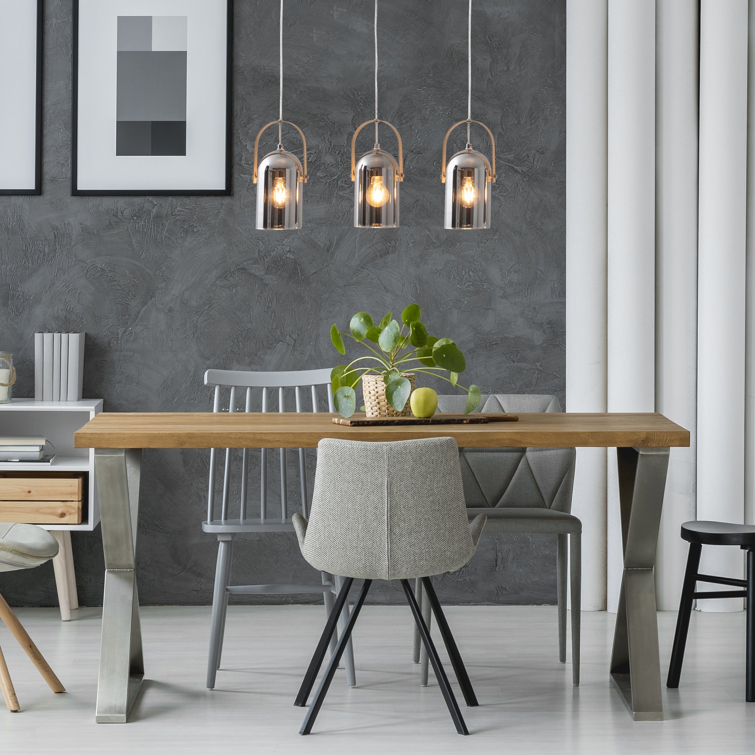 näve Hanglamp Vidrio E27 max. 40 W, zilverkleur/spiegelend/naturel/chroom/rookglas (1 stuk)