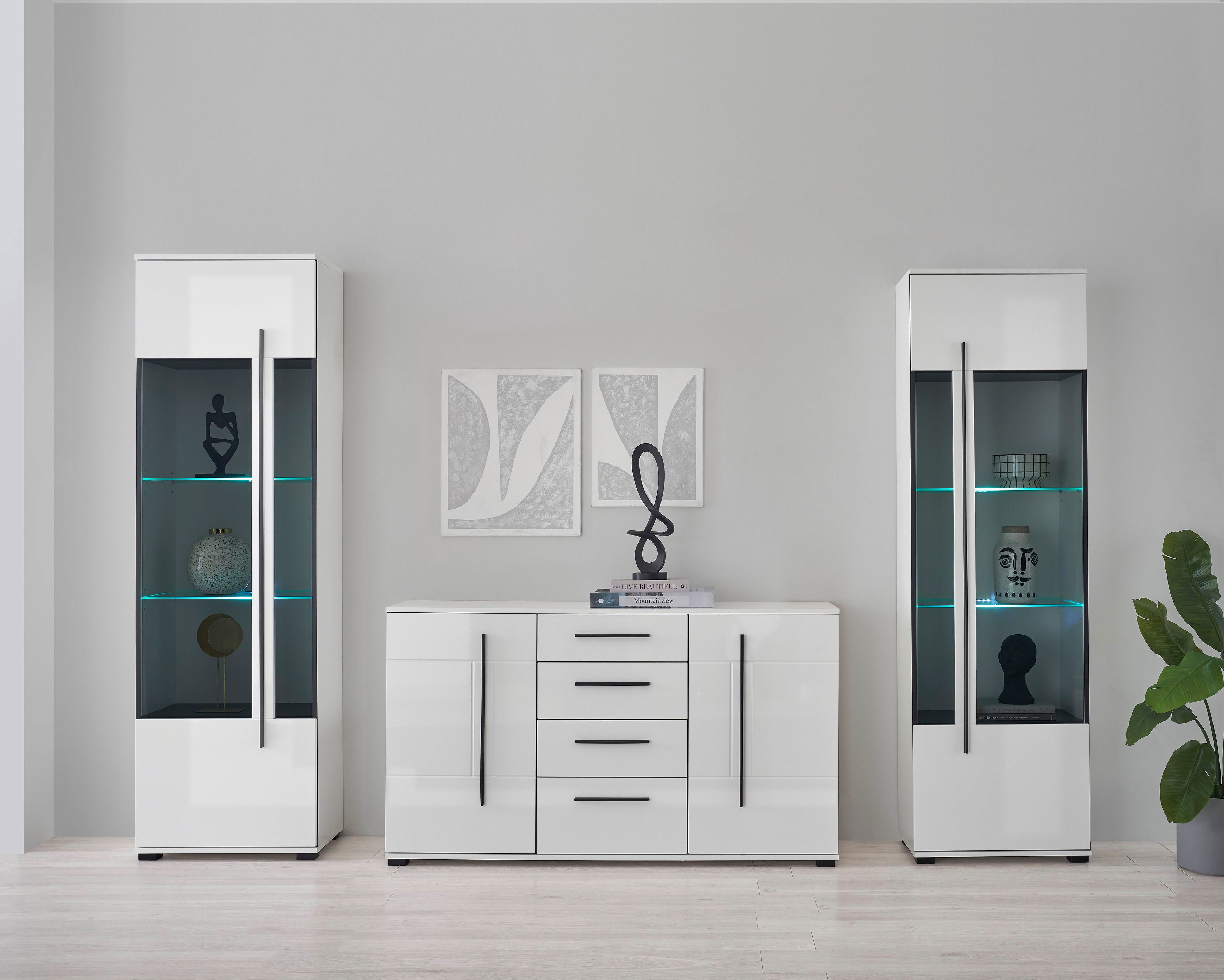 INOSIGN Dressoir Cantara, moderne kast, commode in Eiken Evoke of wit zwarte stanggreep, voldoende opbergruimte, veelzijdig inzetbaar