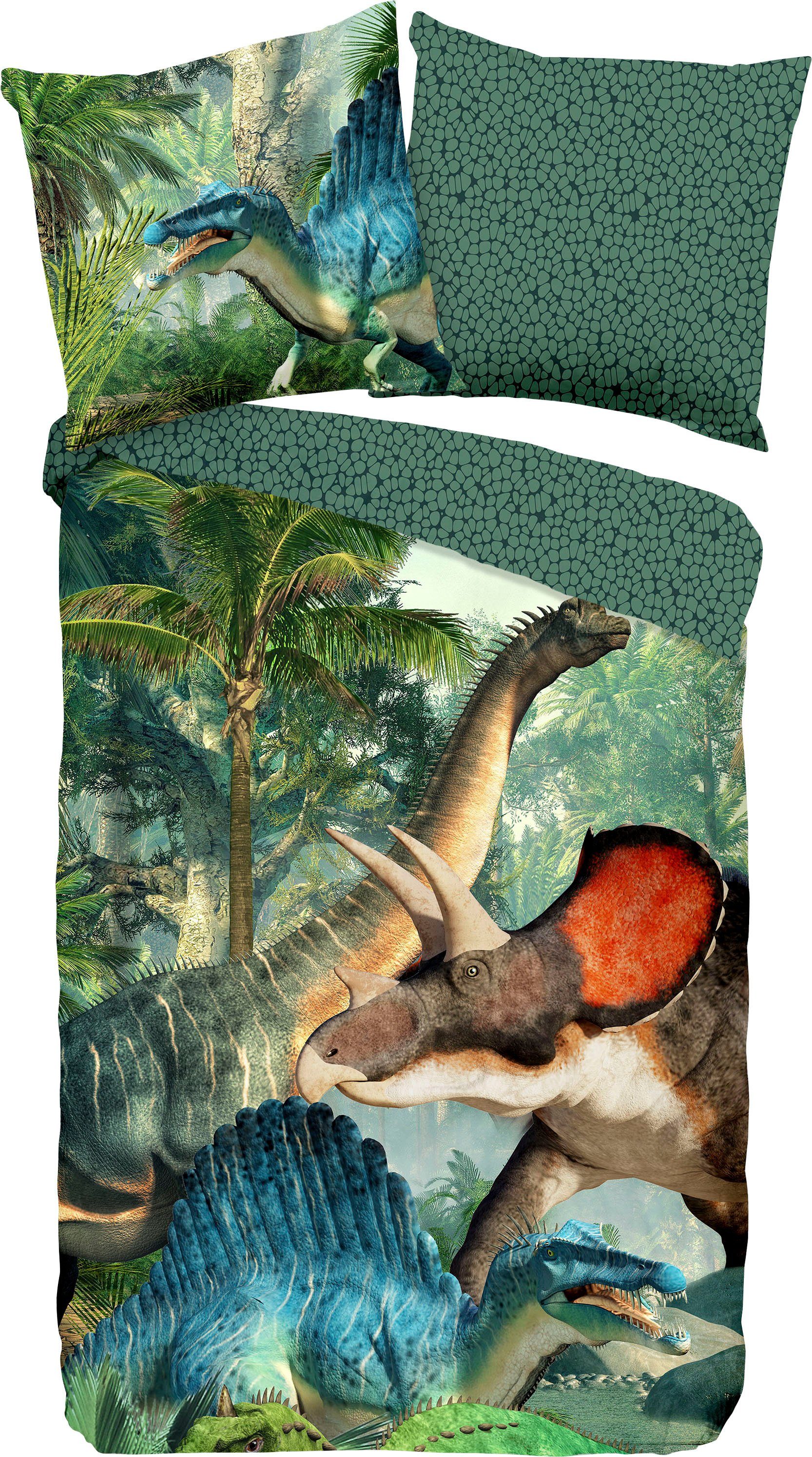 good morning Kinderovertrekset Jurassic Katoen, 135x200, Rits, Omkeerbaar, Kind, Dinosaurus, Jongens (2-delig)