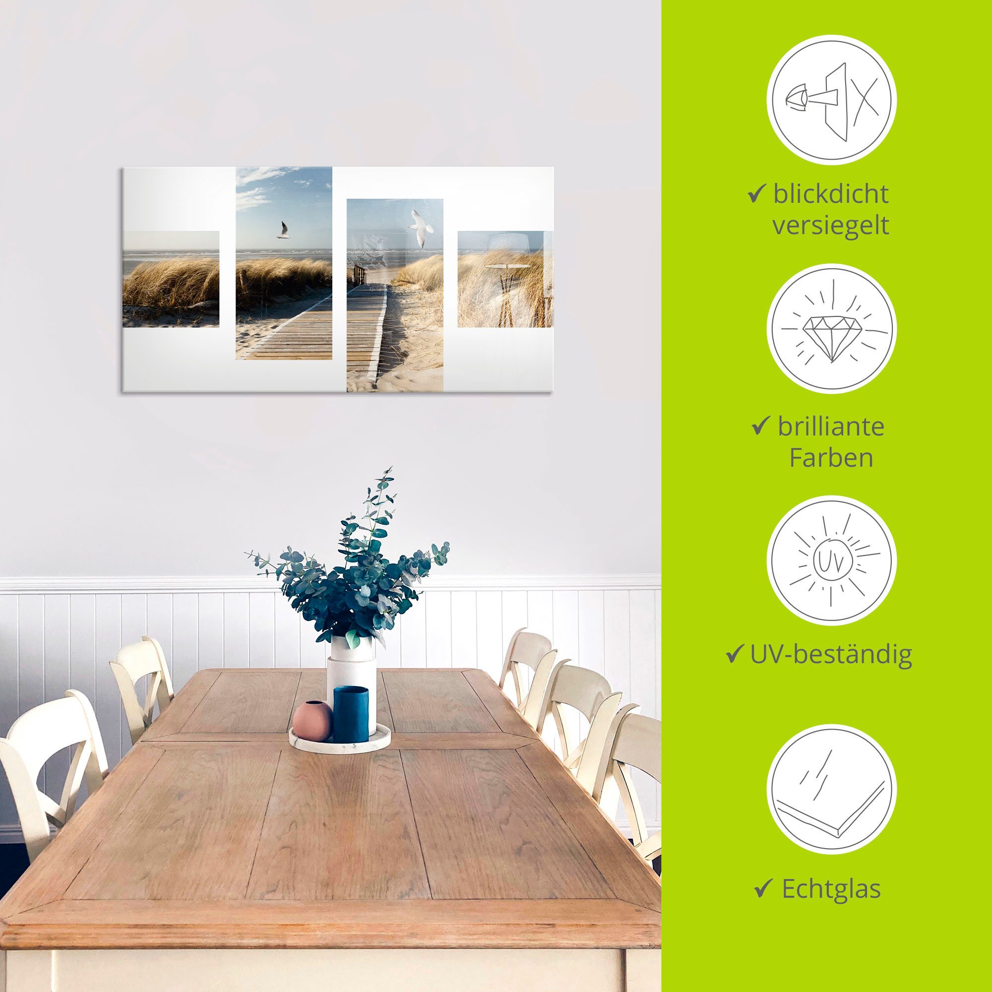 Artland Print op glas Noordzeestrand op Langeoog met meeuwen