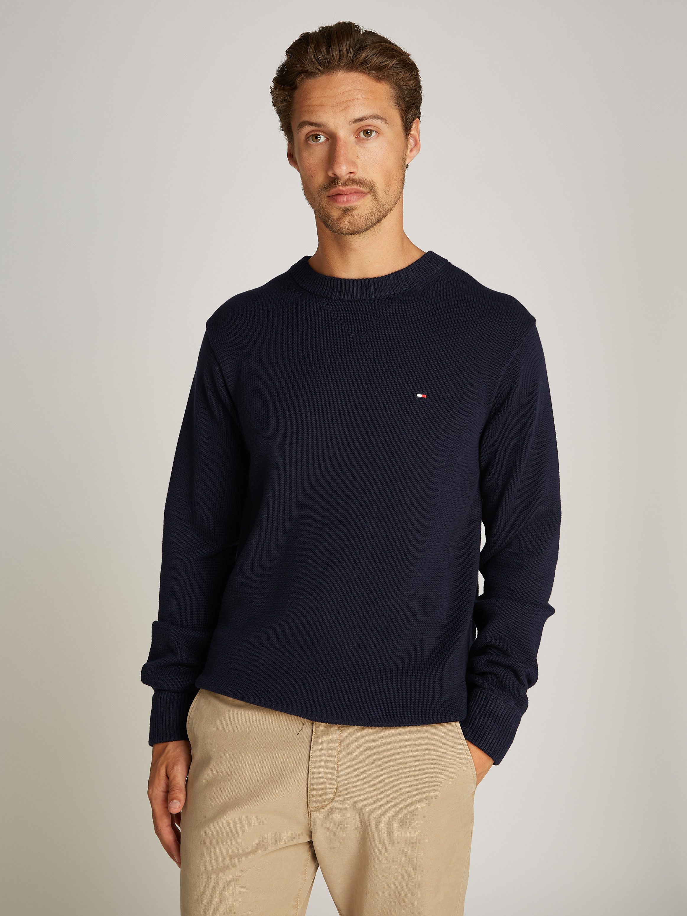 Tommy Hilfiger Gebreide trui CHUNKY COTTON C NECK heren pullovers maat S blauw