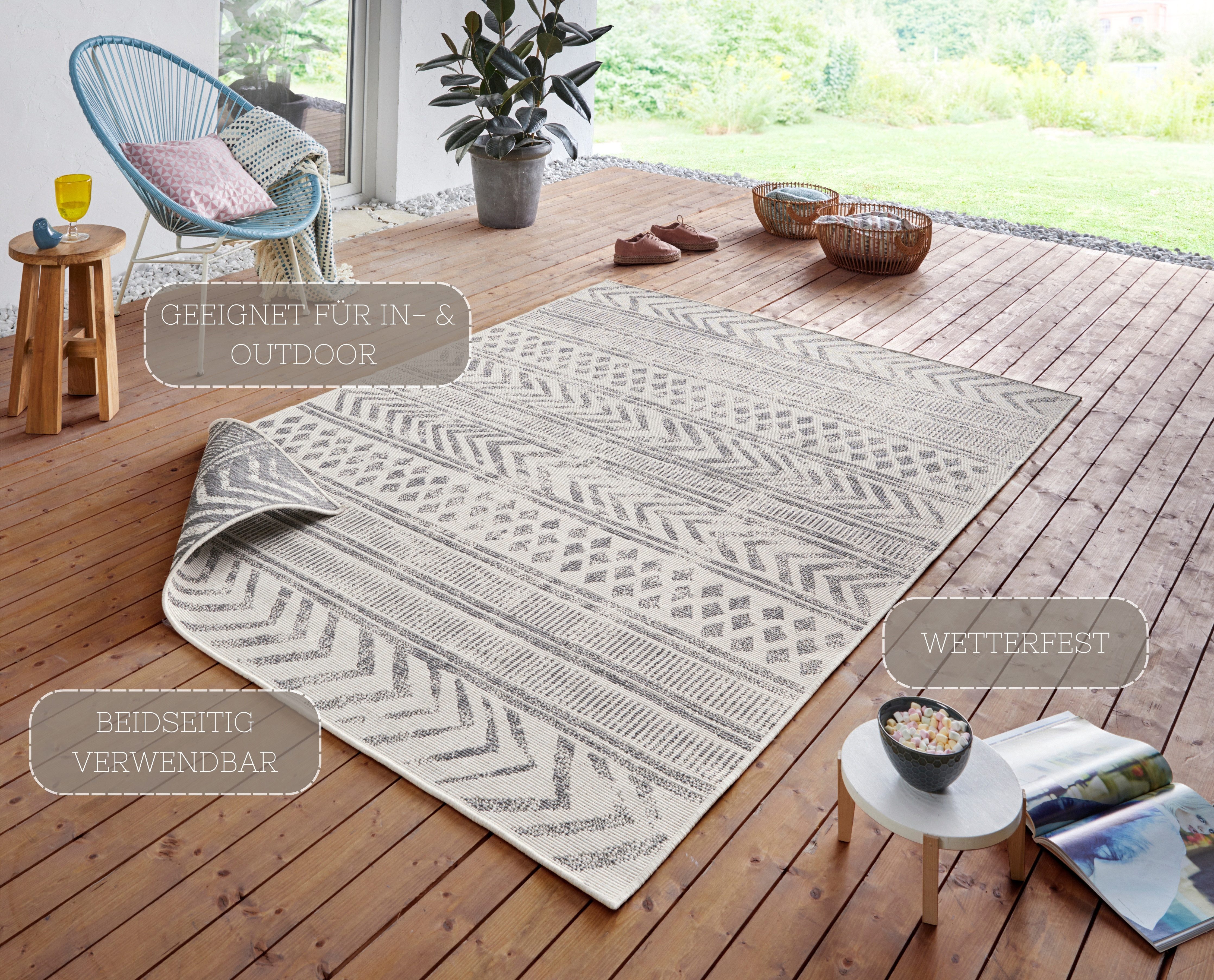 NORTHRUGS Vloerkleed BIRI tweezijdig te gebruiken kleed Binnen- en buitengebruik, weerbestendig, balkon, loper, woonkamer, waterbestendig, boho