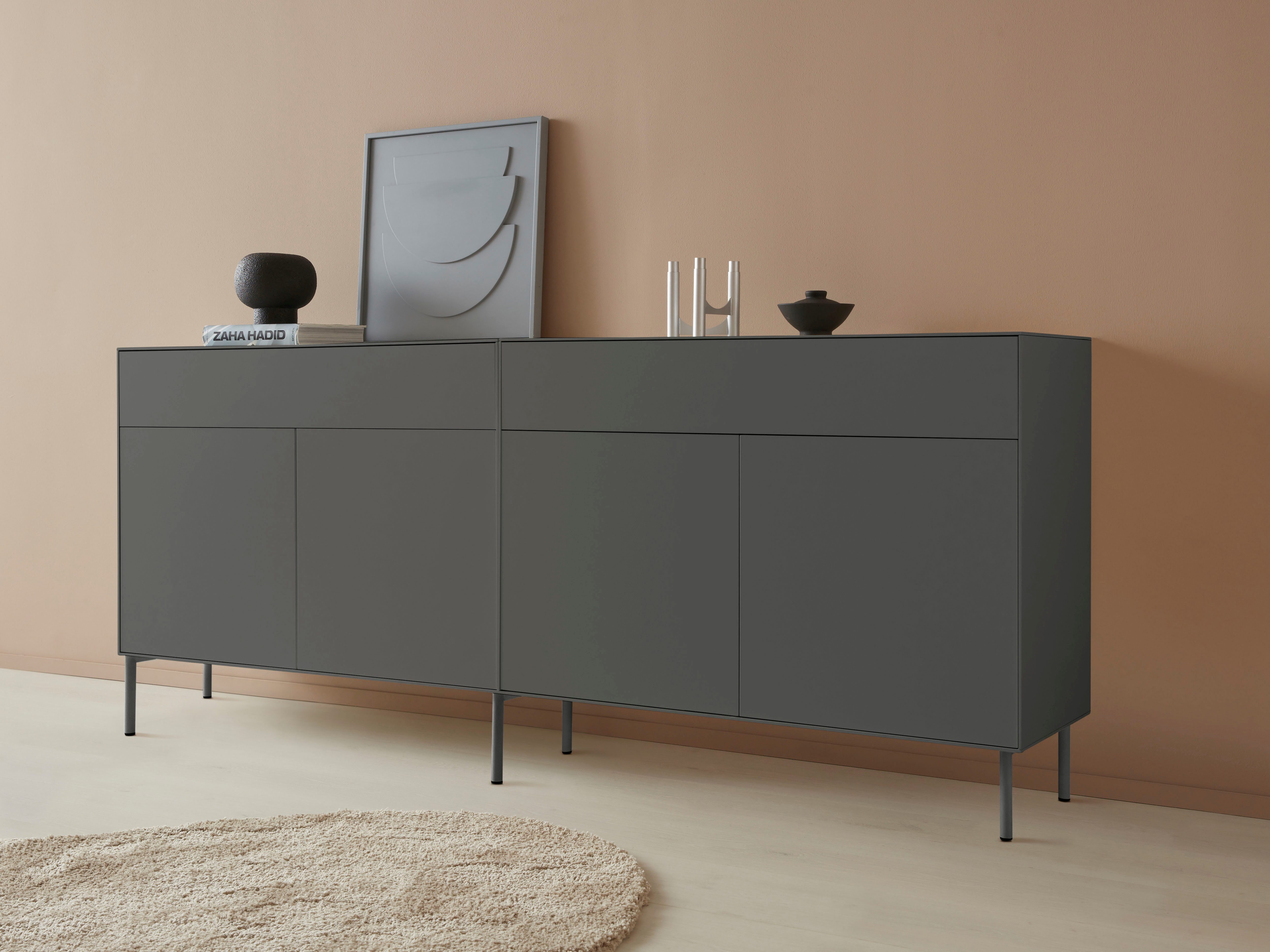 LeGer Home by Lena Gercke Dressoir Essentials Breedte: 224 cm, MDF gelakt, push-to-open-functie (2 stuks) dressoirs grijs