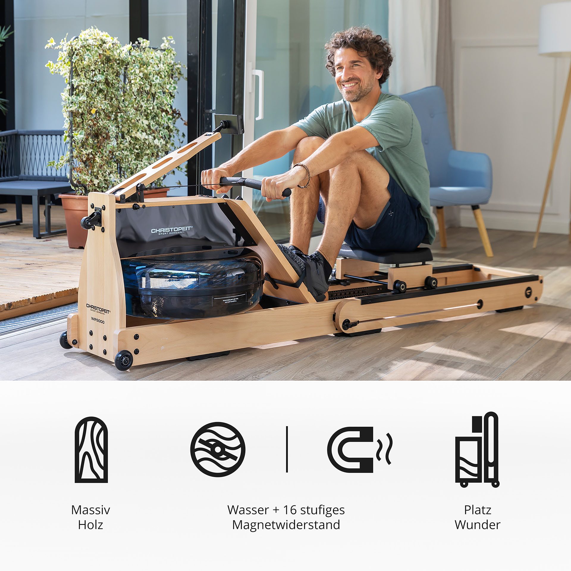 Christopeit Sport® Roeimachine WP 5000 Testwinnaar Stiftung Warentest editie 1/2025, roeimachine